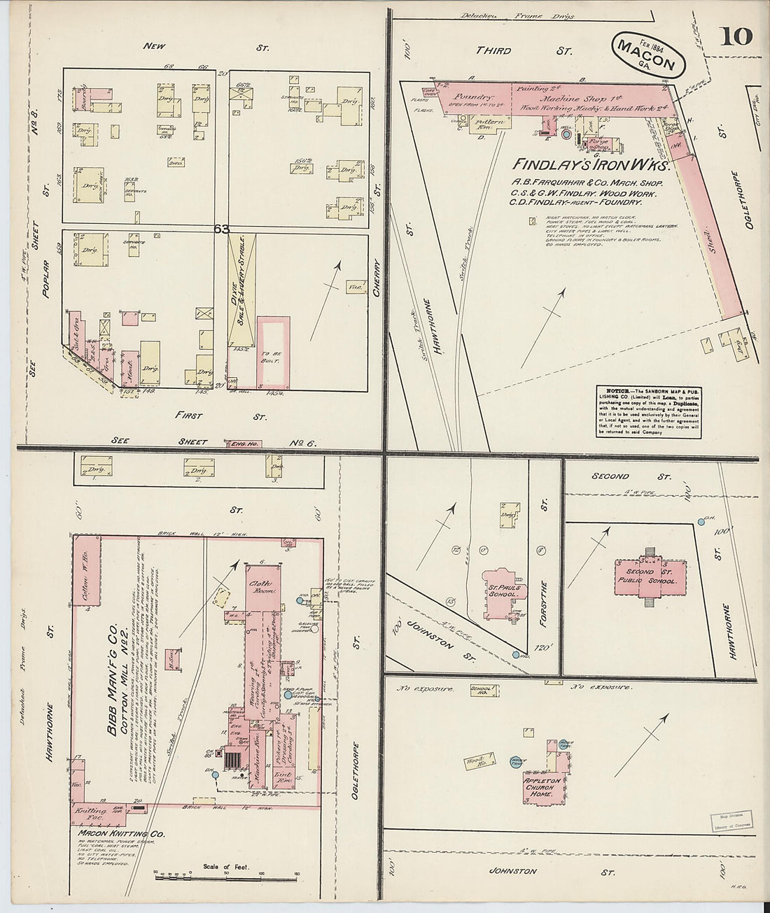 This old map of Macon, Jones County, Georgia was created by Sanborn Map Company in 1884