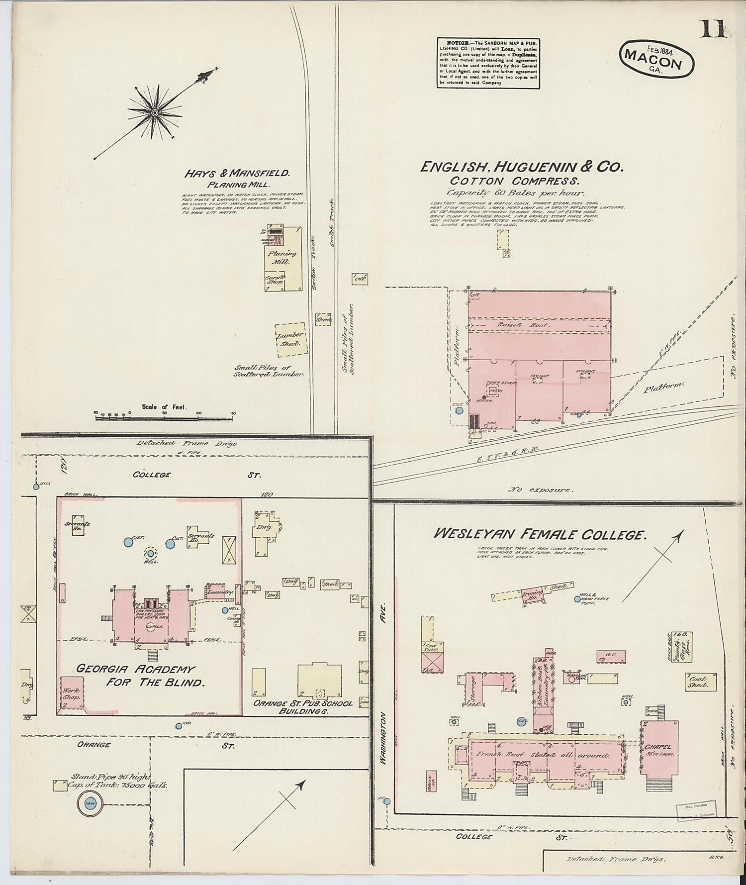 This old map of Macon, Jones County, Georgia was created by Sanborn Map Company in 1884