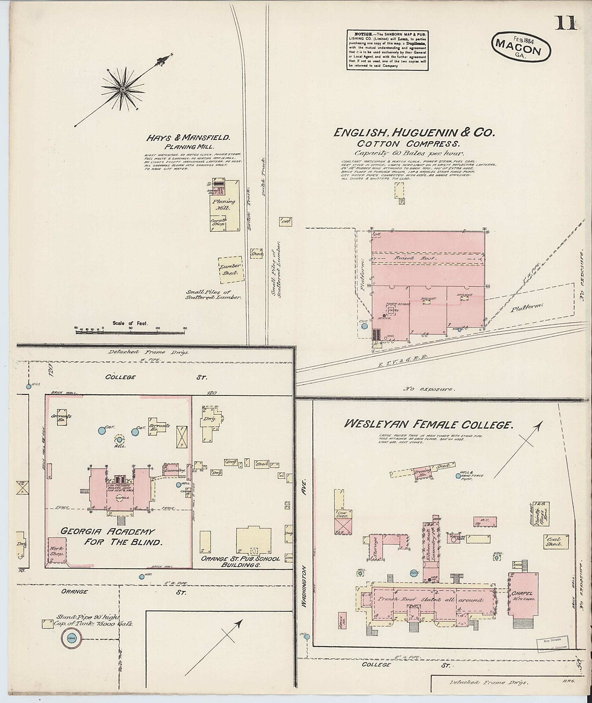 This old map of Macon, Jones County, Georgia was created by Sanborn Map Company in 1884