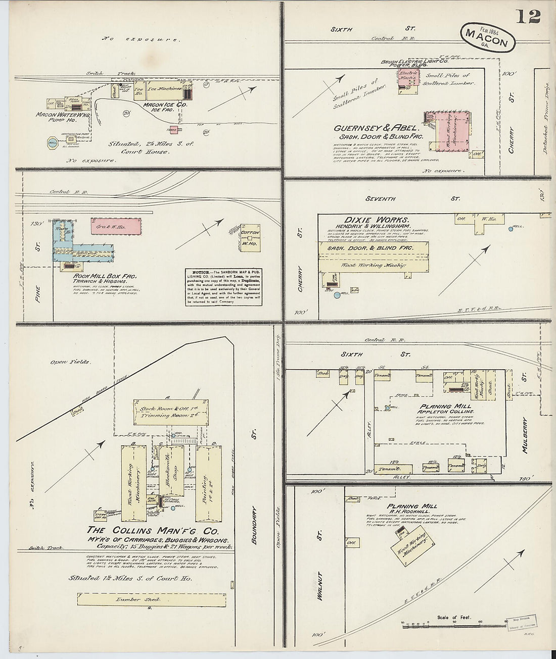 This old map of Macon, Jones County, Georgia was created by Sanborn Map Company in 1884