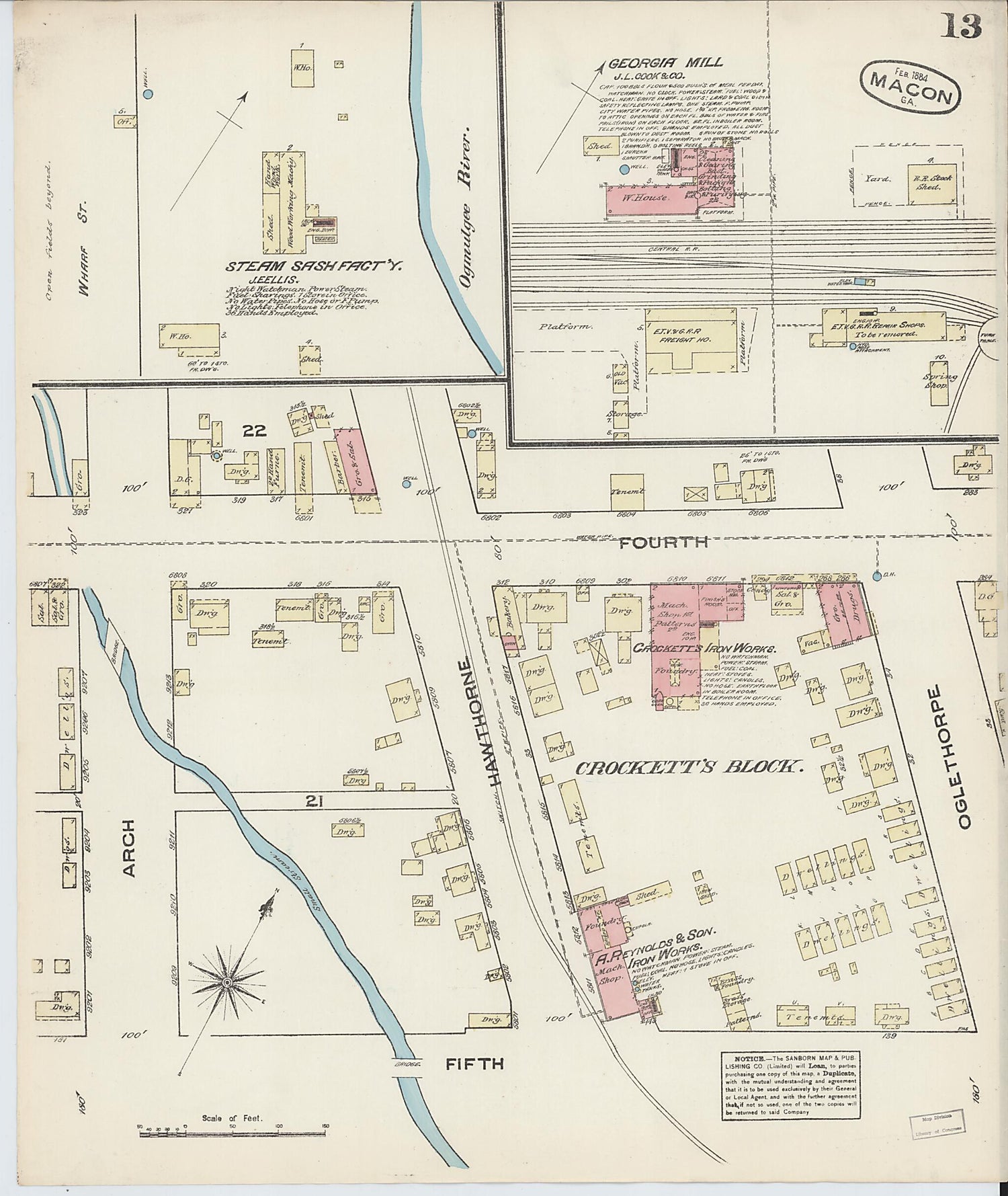 This old map of Macon, Jones County, Georgia was created by Sanborn Map Company in 1884