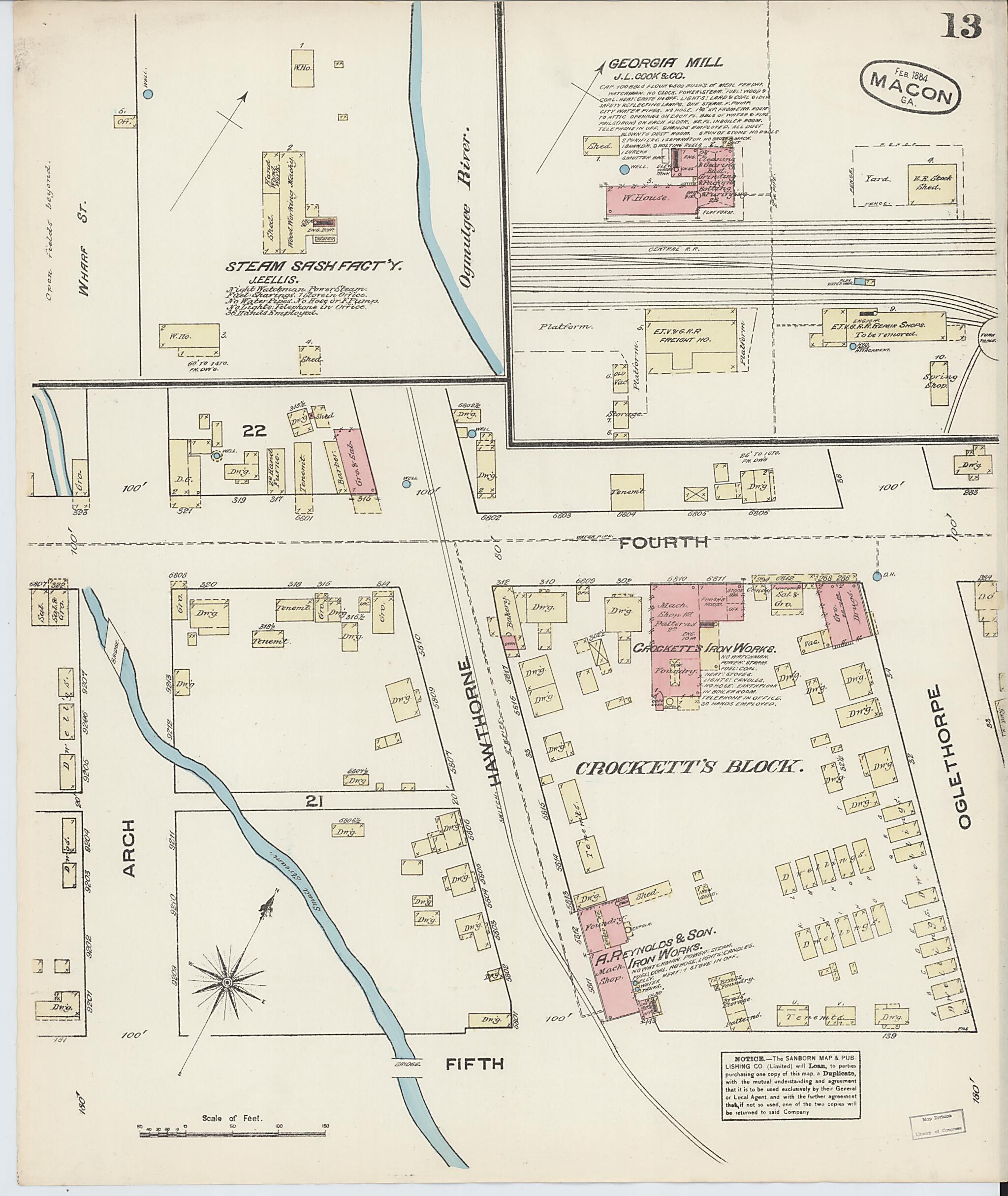 This old map of Macon, Jones County, Georgia was created by Sanborn Map Company in 1884