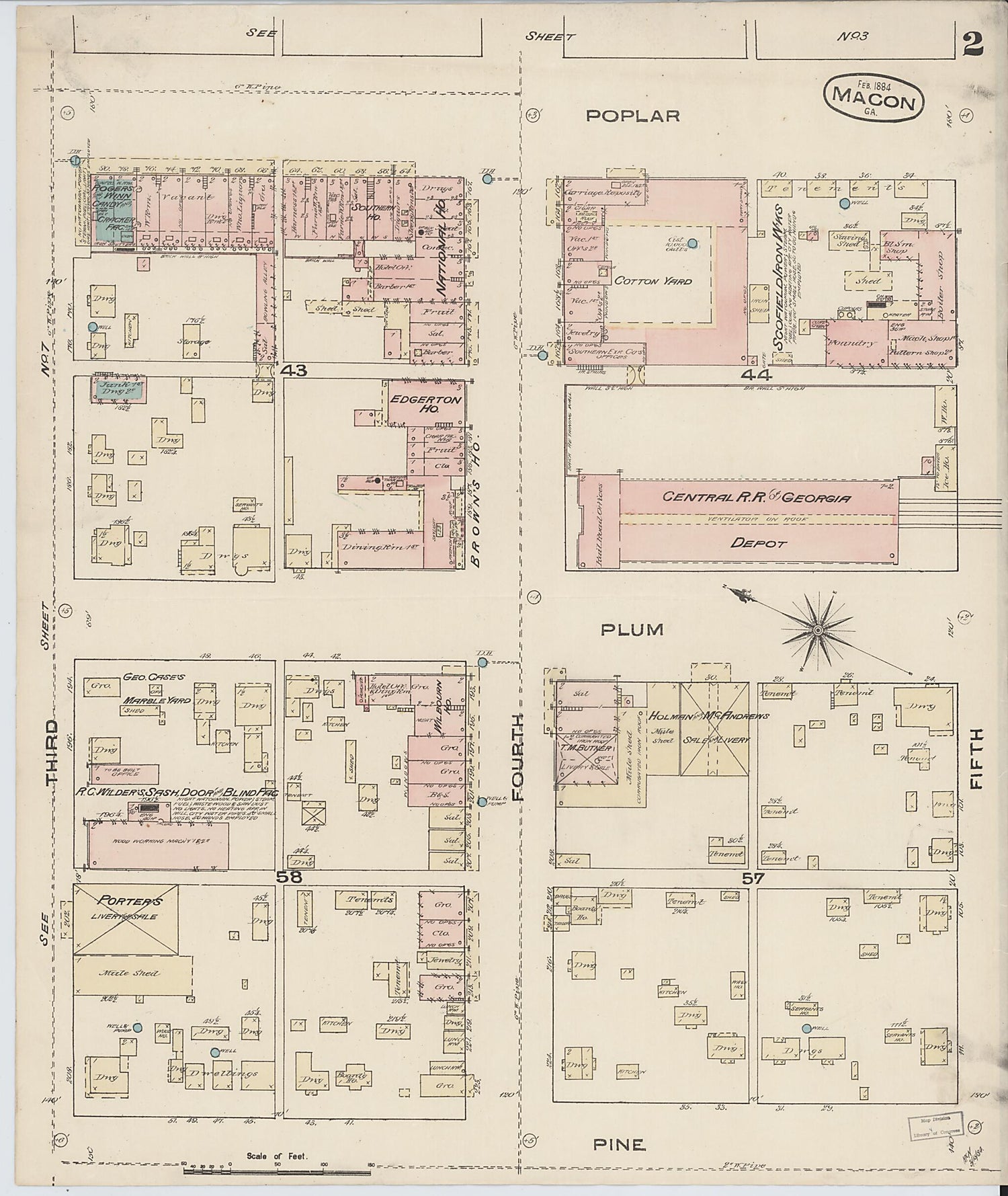 This old map of Macon, Jones County, Georgia was created by Sanborn Map Company in 1884