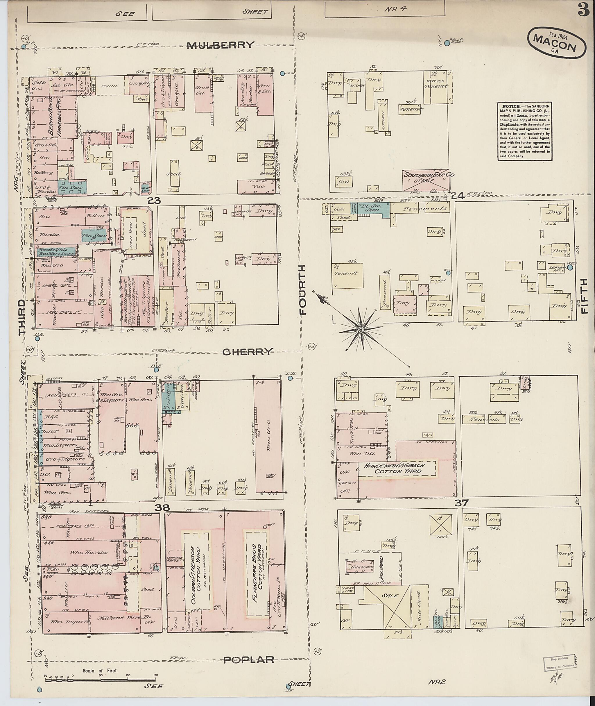 This old map of Macon, Jones County, Georgia was created by Sanborn Map Company in 1884
