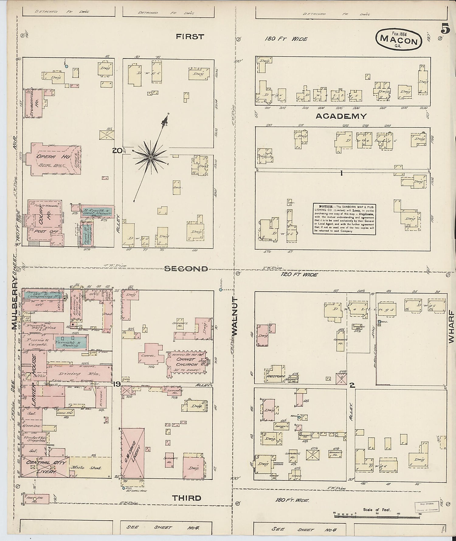 This old map of Macon, Jones County, Georgia was created by Sanborn Map Company in 1884