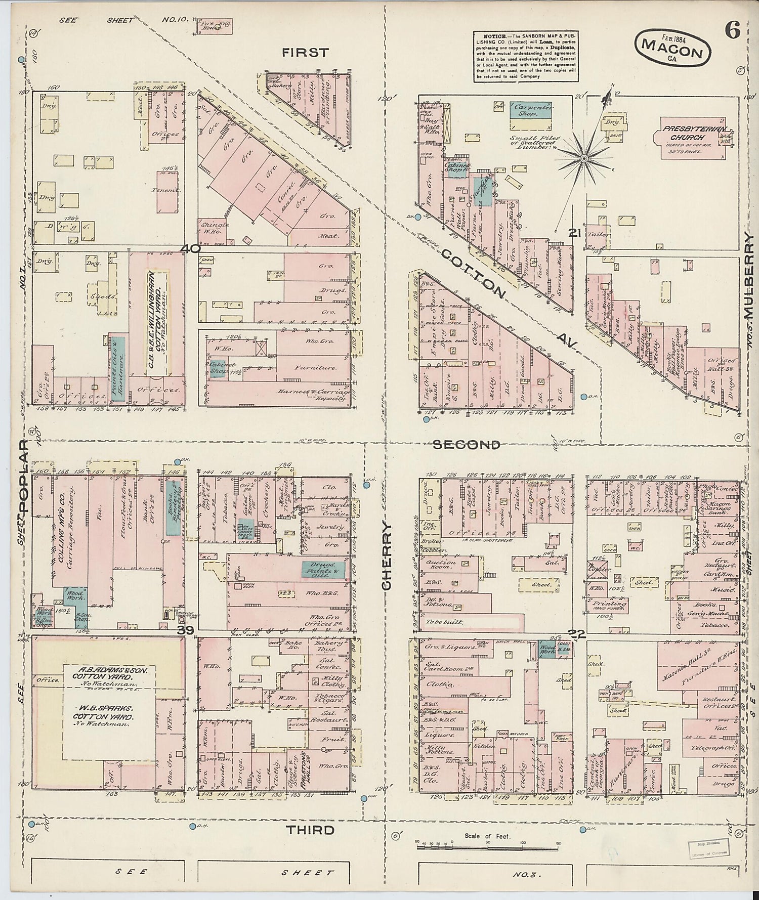 This old map of Macon, Jones County, Georgia was created by Sanborn Map Company in 1884