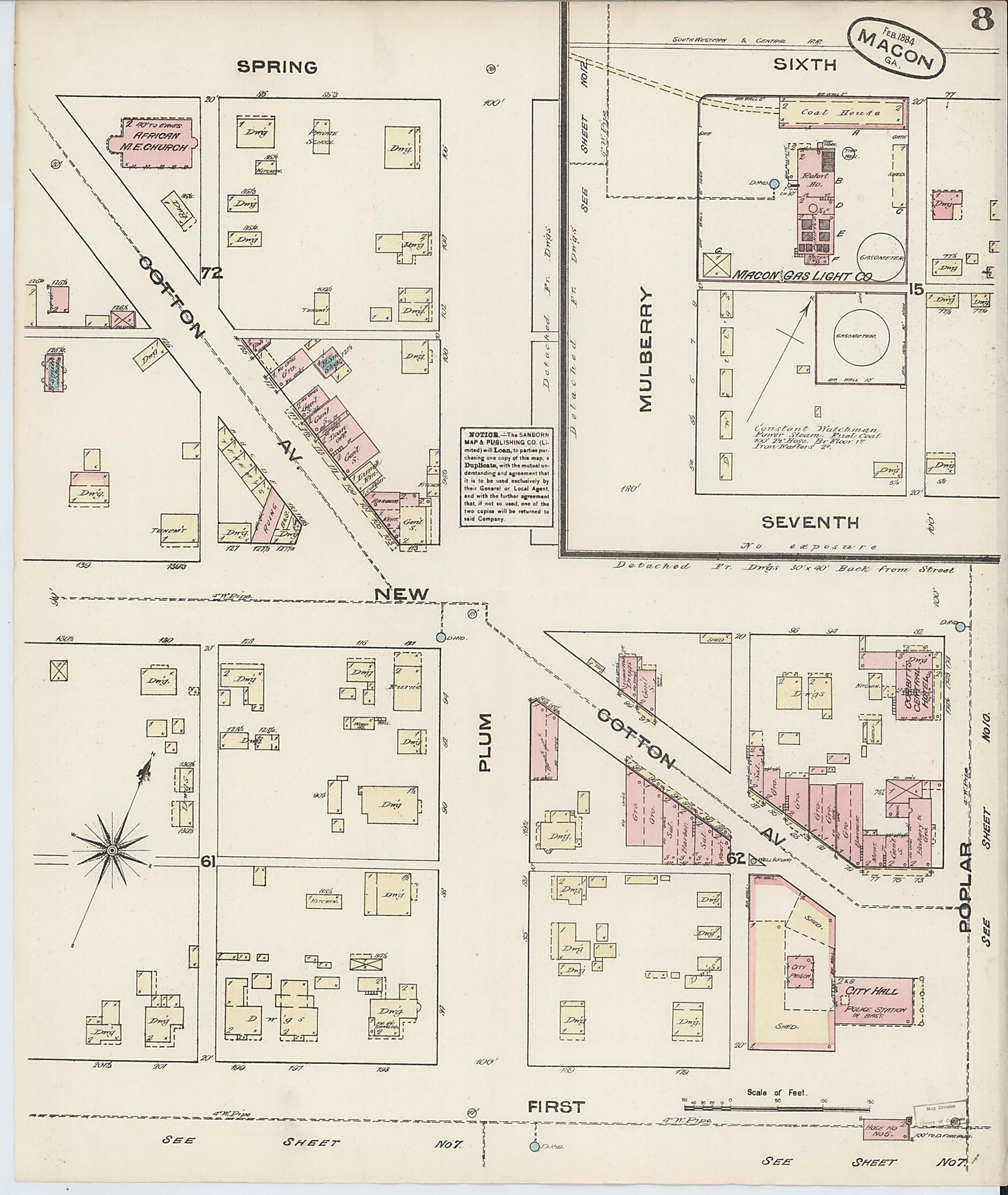 This old map of Macon, Jones County, Georgia was created by Sanborn Map Company in 1884