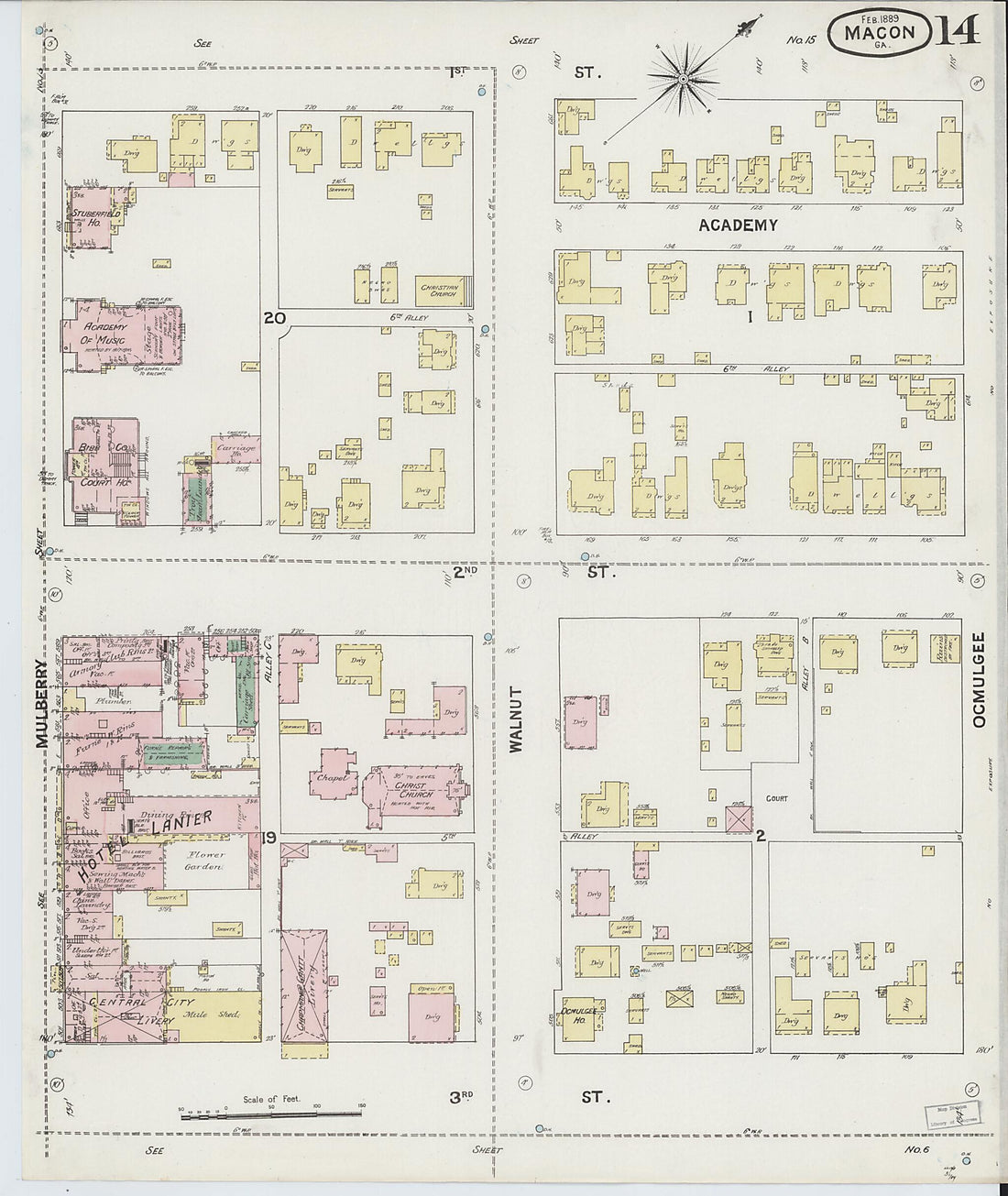 This old map of Macon, Jones County, Georgia was created by Sanborn Map Company in 1889
