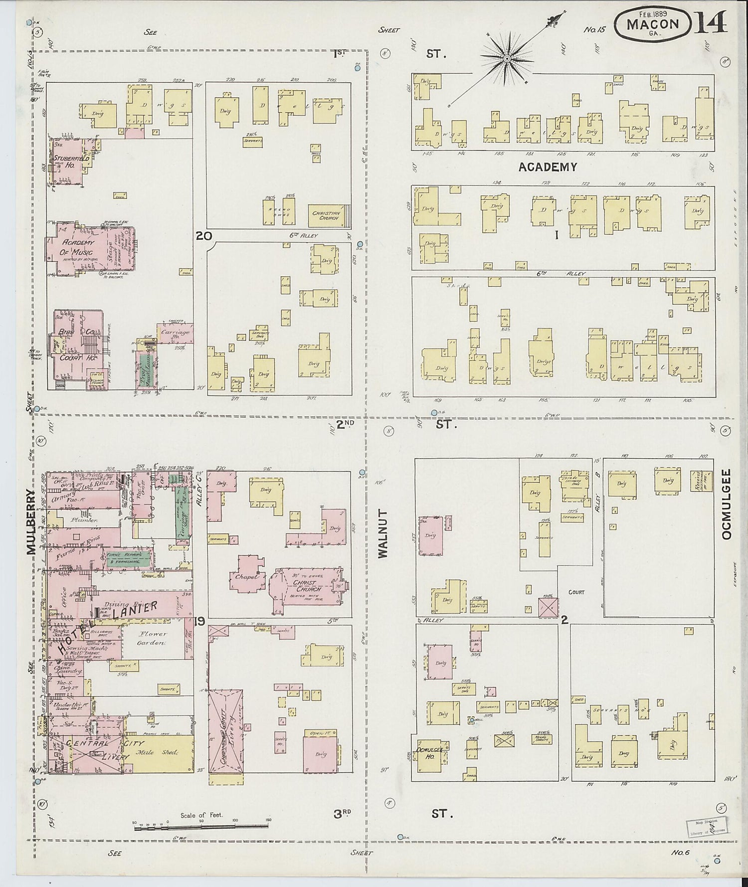 This old map of Macon, Jones County, Georgia was created by Sanborn Map Company in 1889