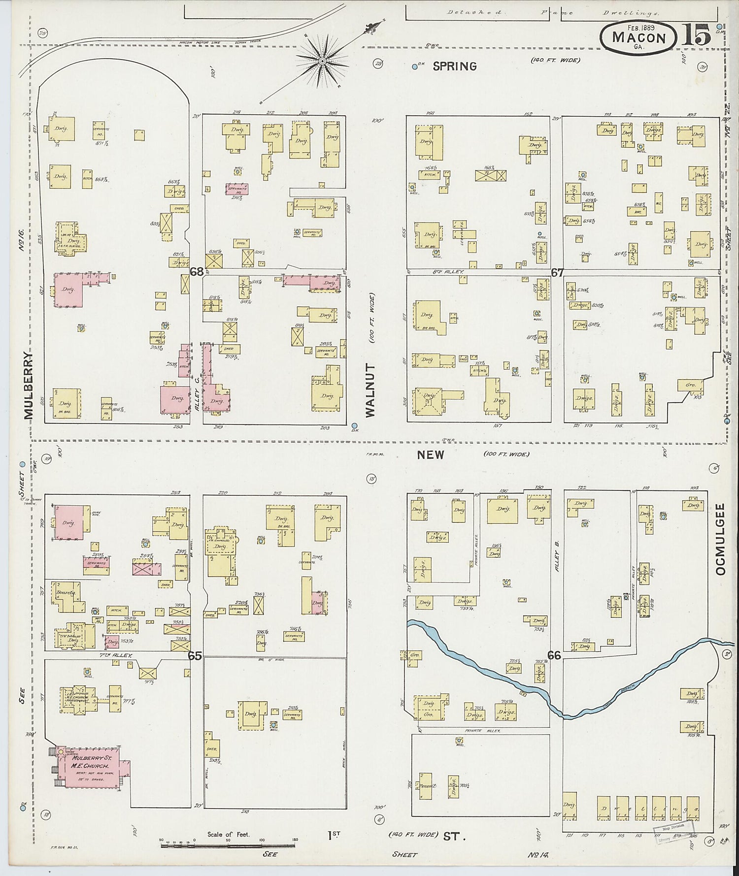 This old map of Macon, Jones County, Georgia was created by Sanborn Map Company in 1889