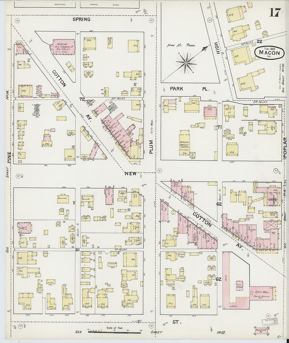 This old map of Macon, Jones County, Georgia was created by Sanborn Map Company in 1889