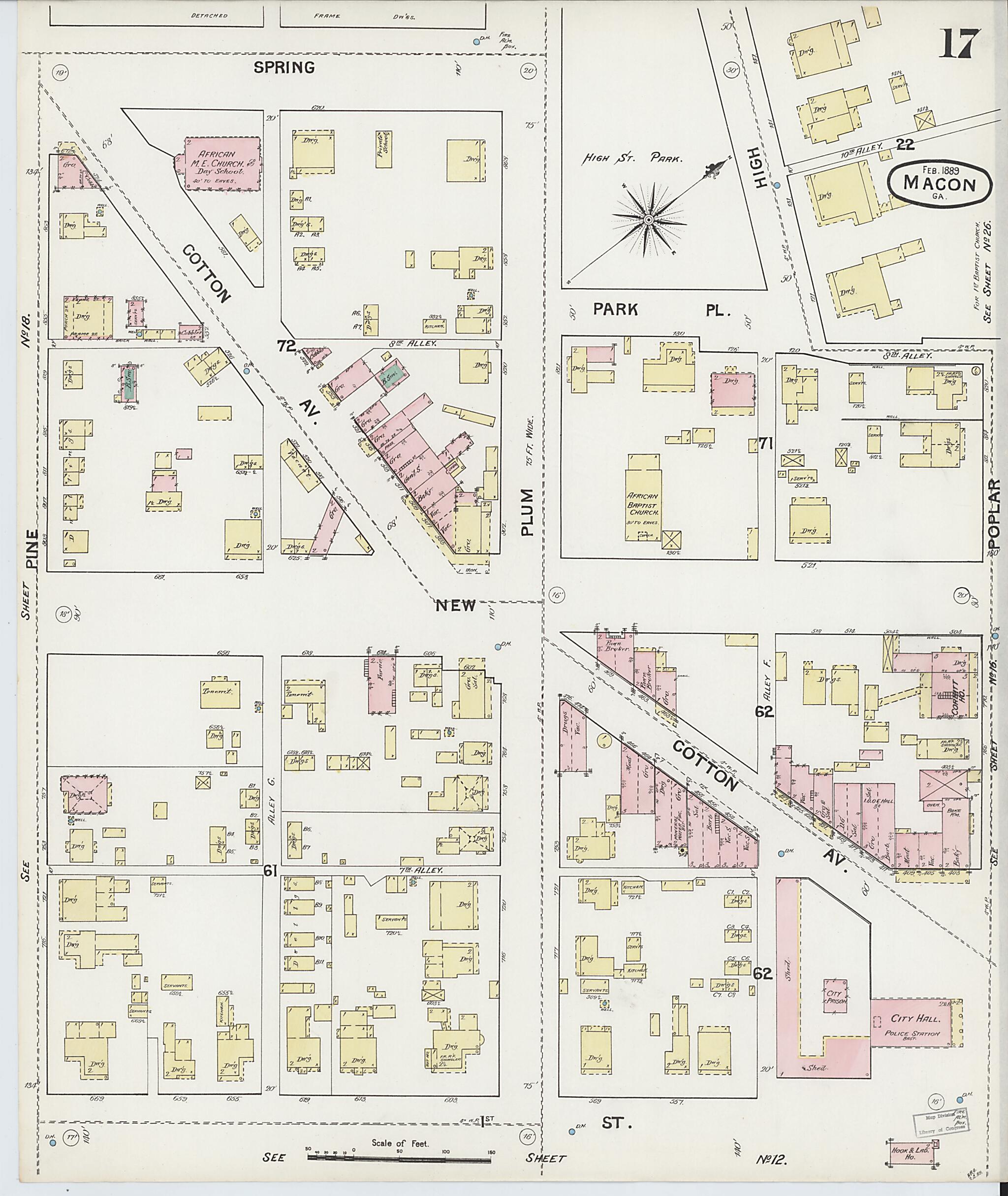 This old map of Macon, Jones County, Georgia was created by Sanborn Map Company in 1889
