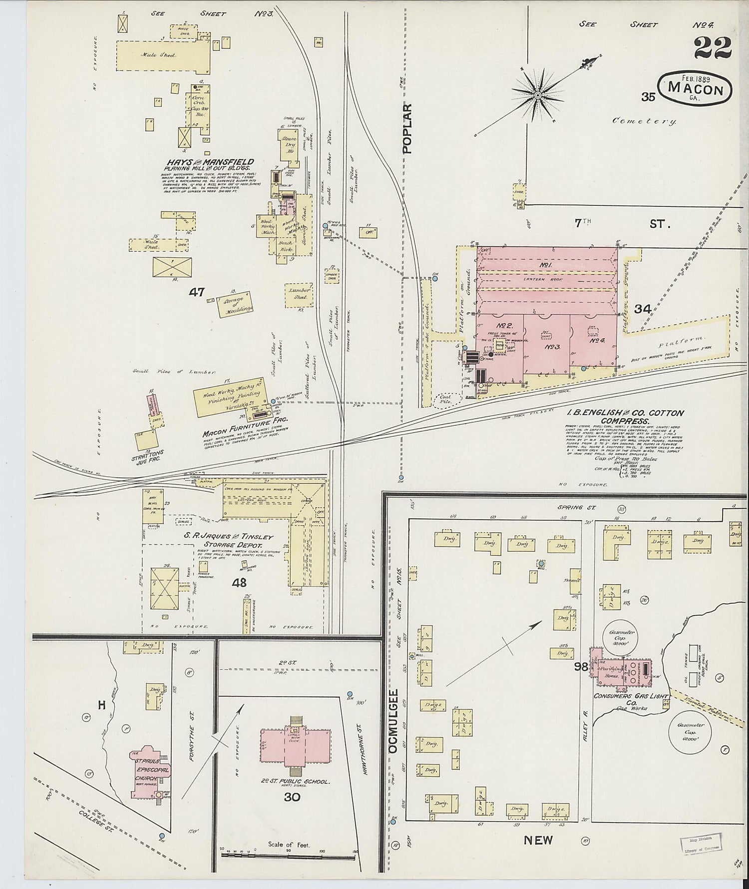 This old map of Macon, Jones County, Georgia was created by Sanborn Map Company in 1889