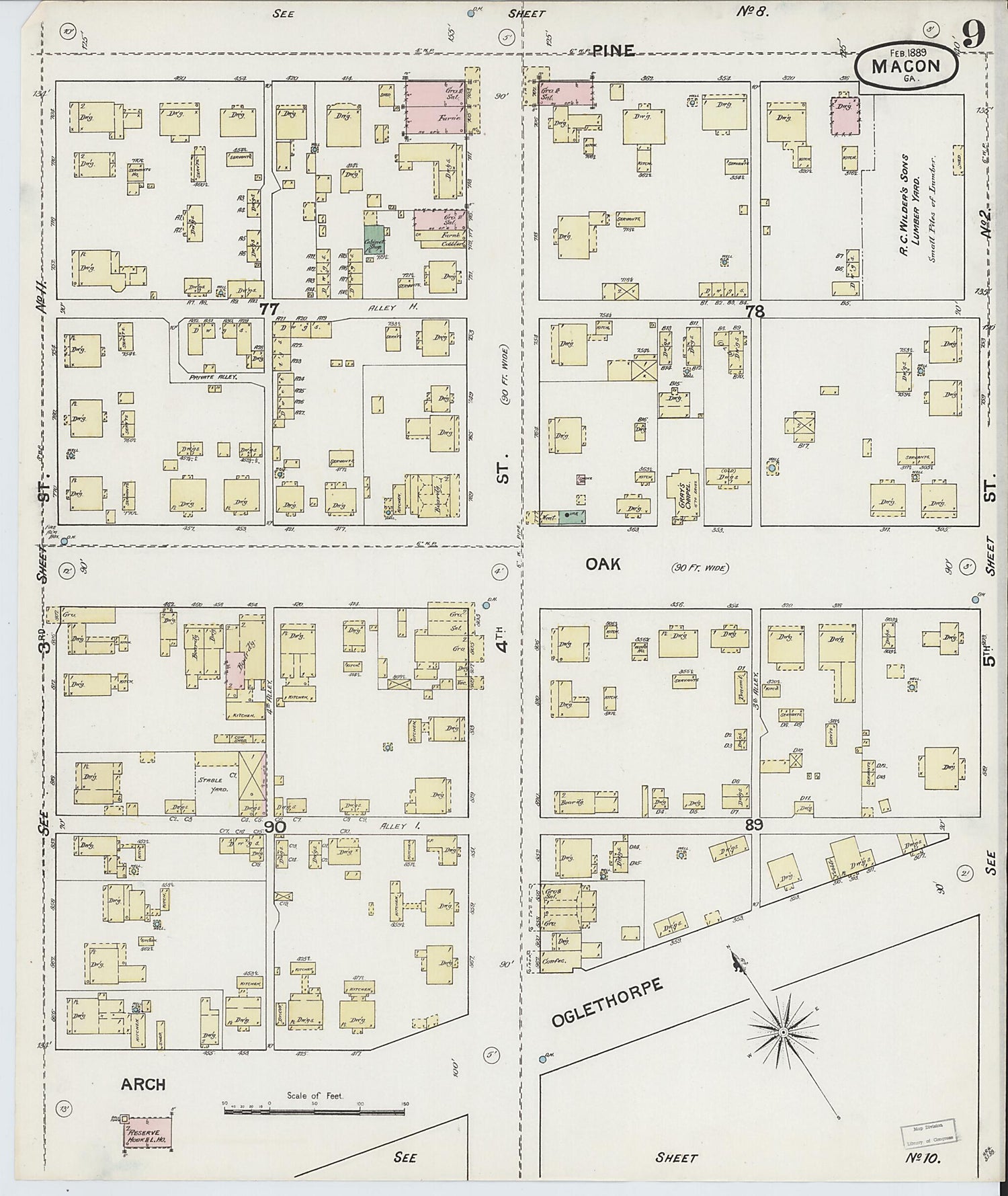 This old map of Macon, Jones County, Georgia was created by Sanborn Map Company in 1889