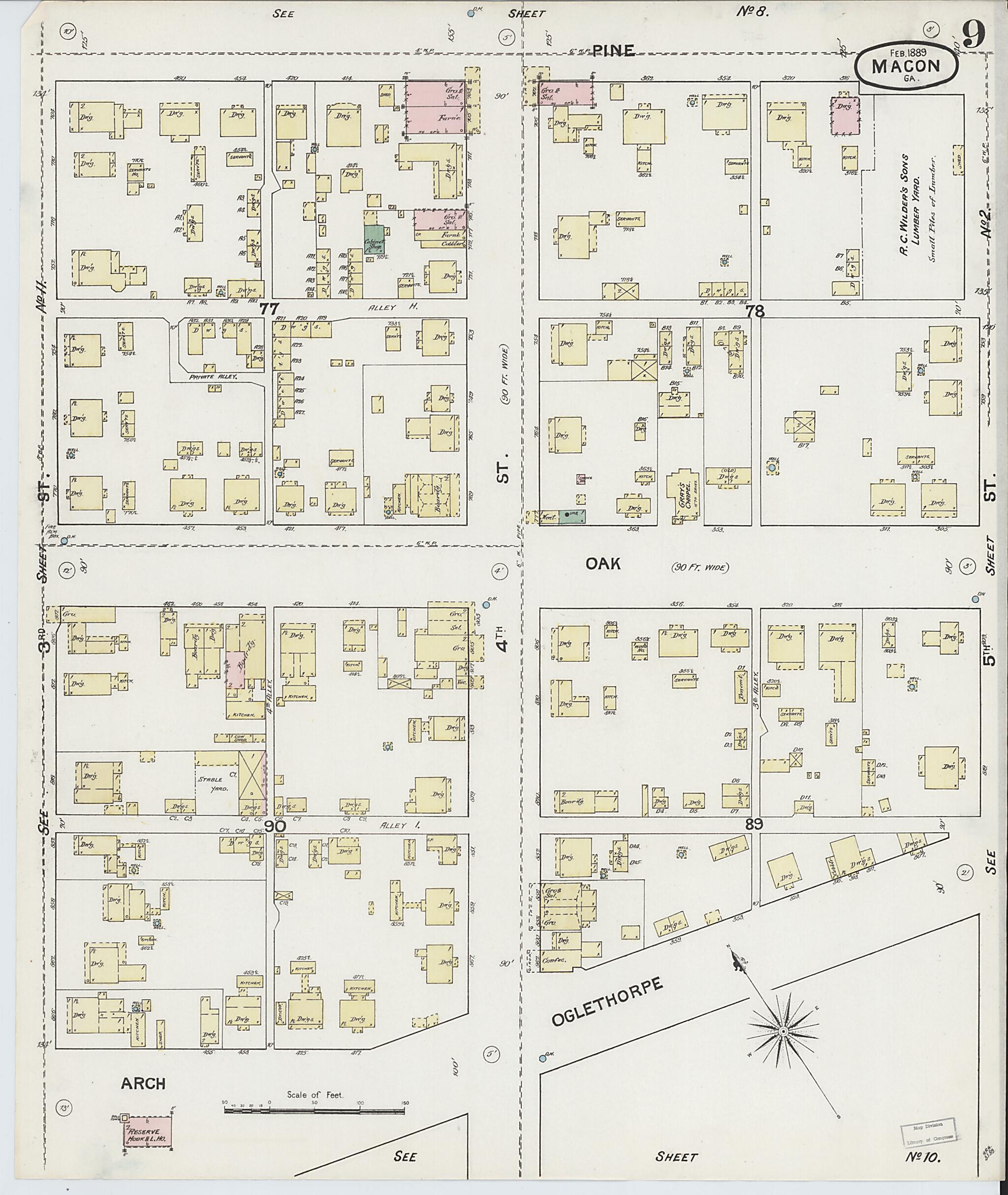 This old map of Macon, Jones County, Georgia was created by Sanborn Map Company in 1889