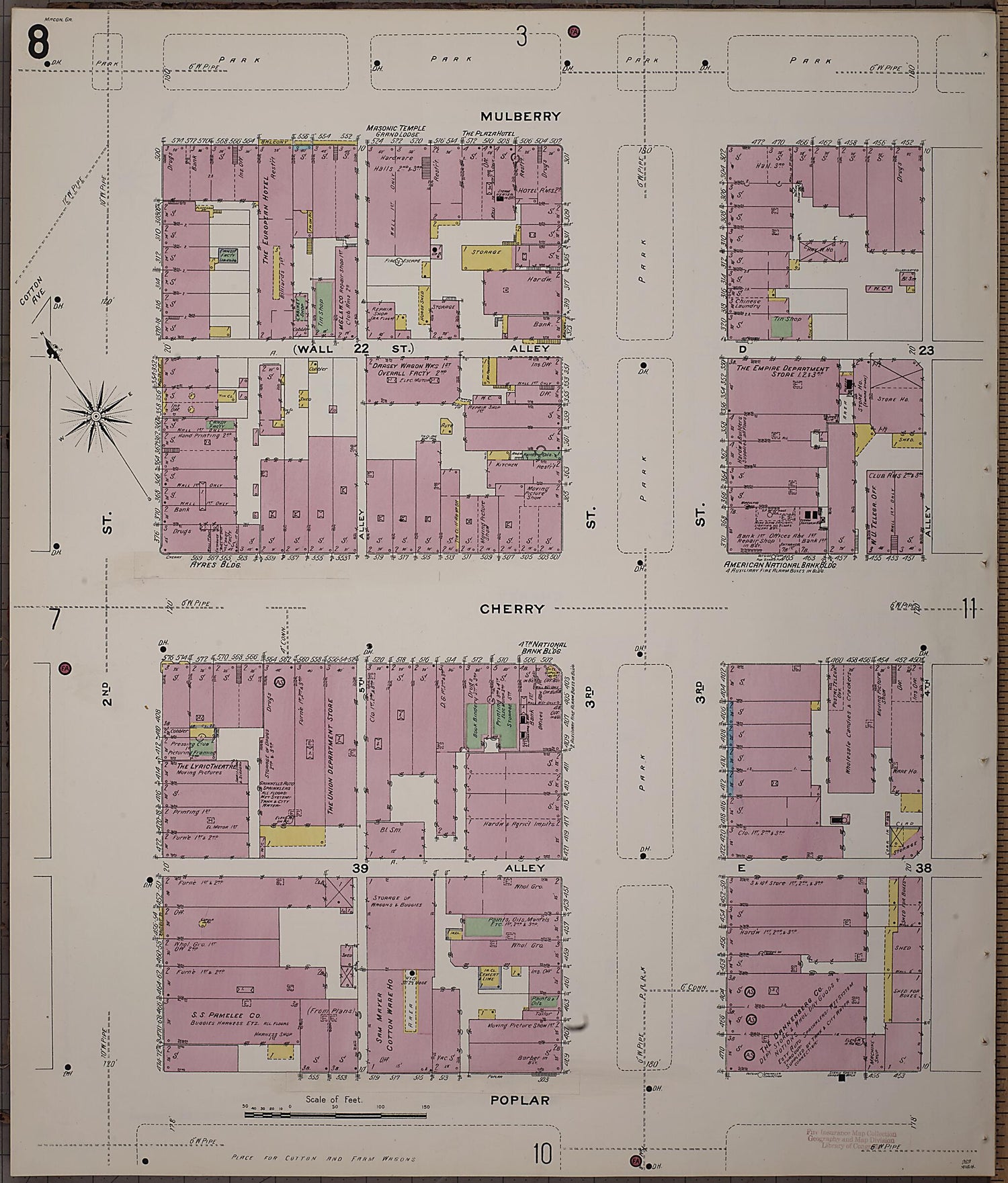 This old map of Macon, Jones County, Georgia was created by Sanborn Map Company in 1908
