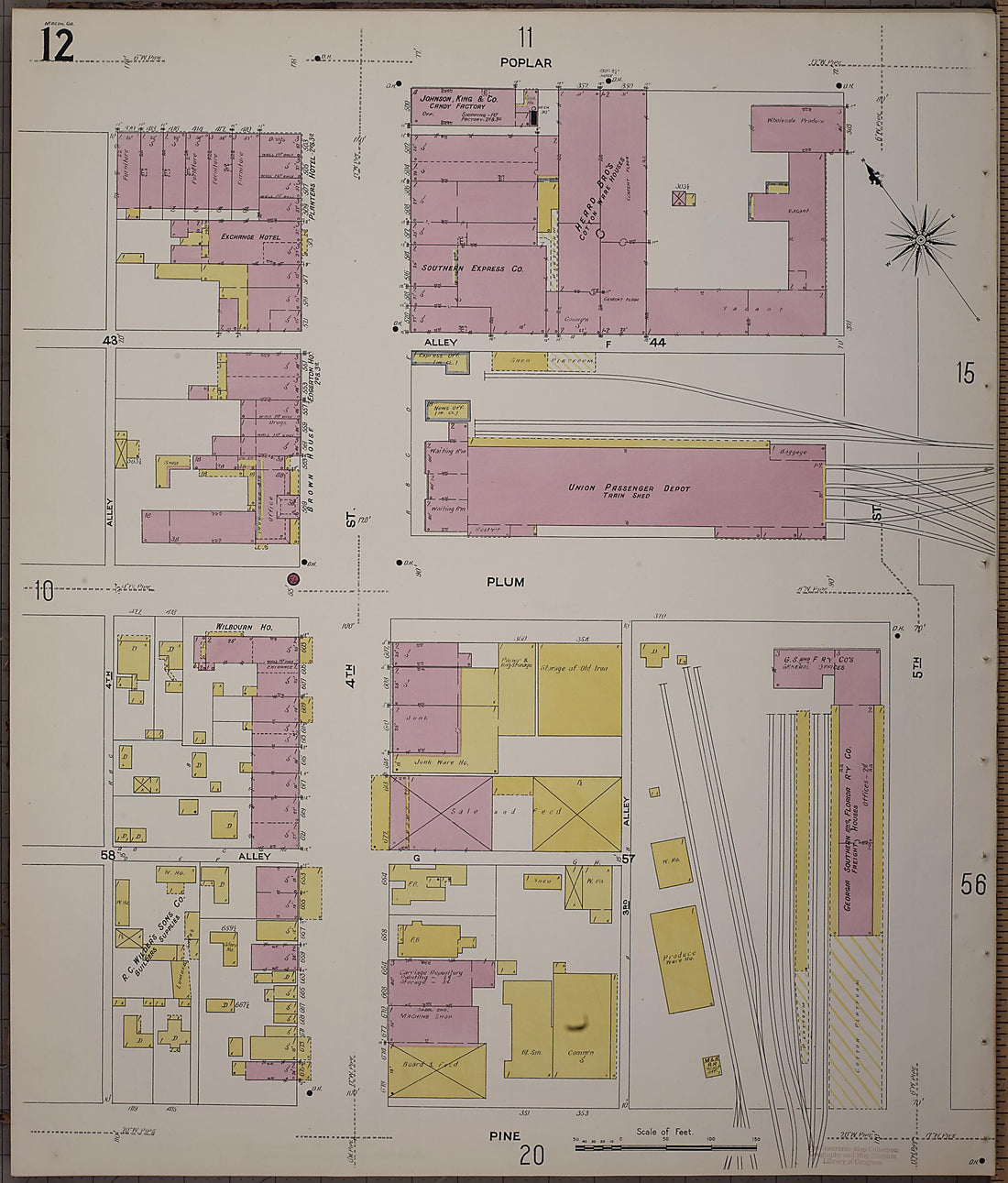 This old map of Macon, Jones County, Georgia was created by Sanborn Map Company in 1908