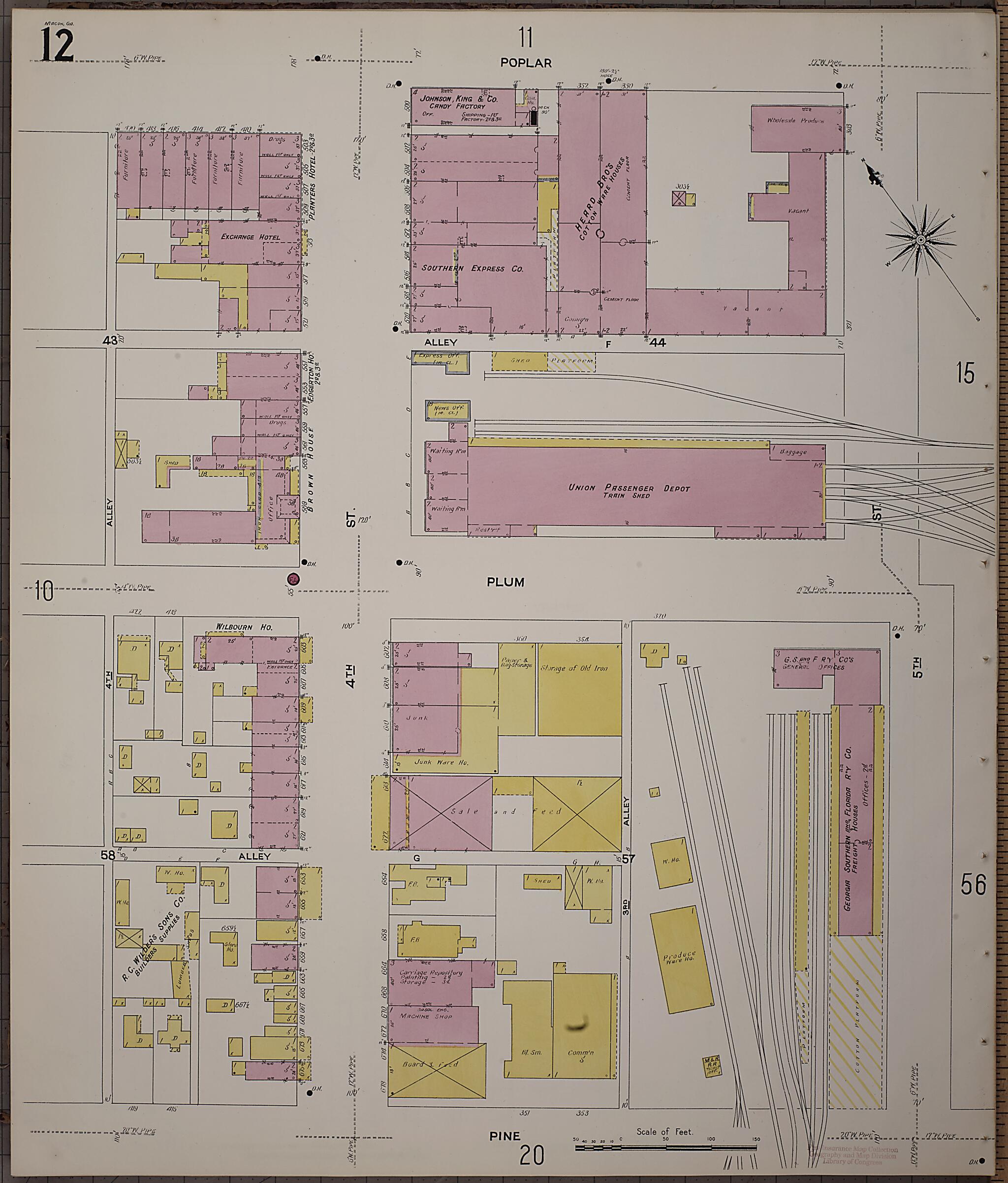 This old map of Macon, Jones County, Georgia was created by Sanborn Map Company in 1908