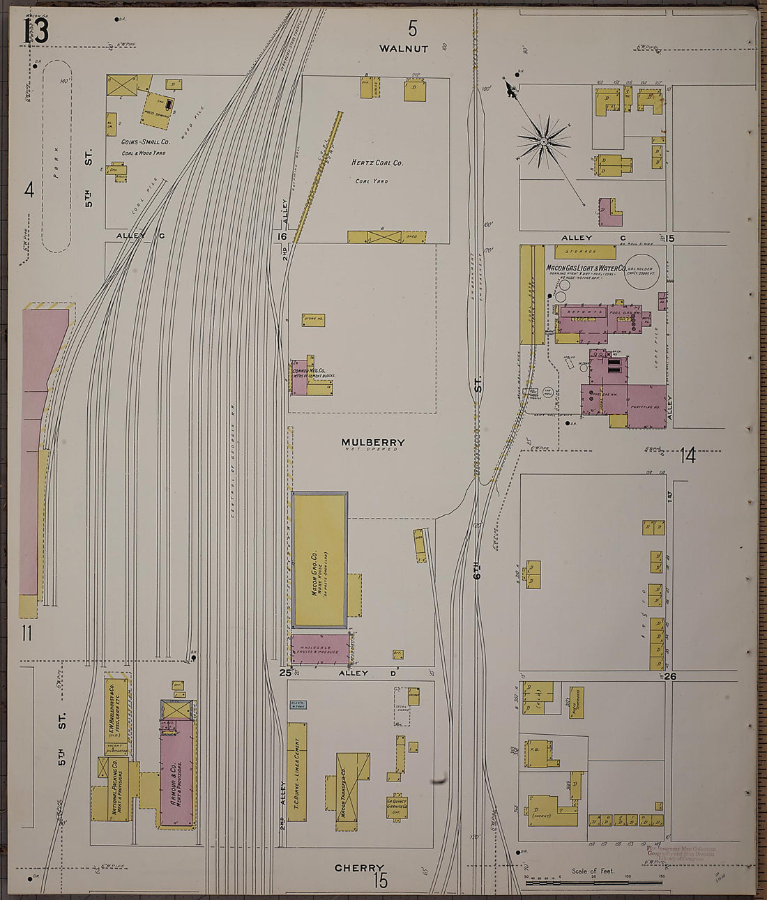 This old map of Macon, Jones County, Georgia was created by Sanborn Map Company in 1908