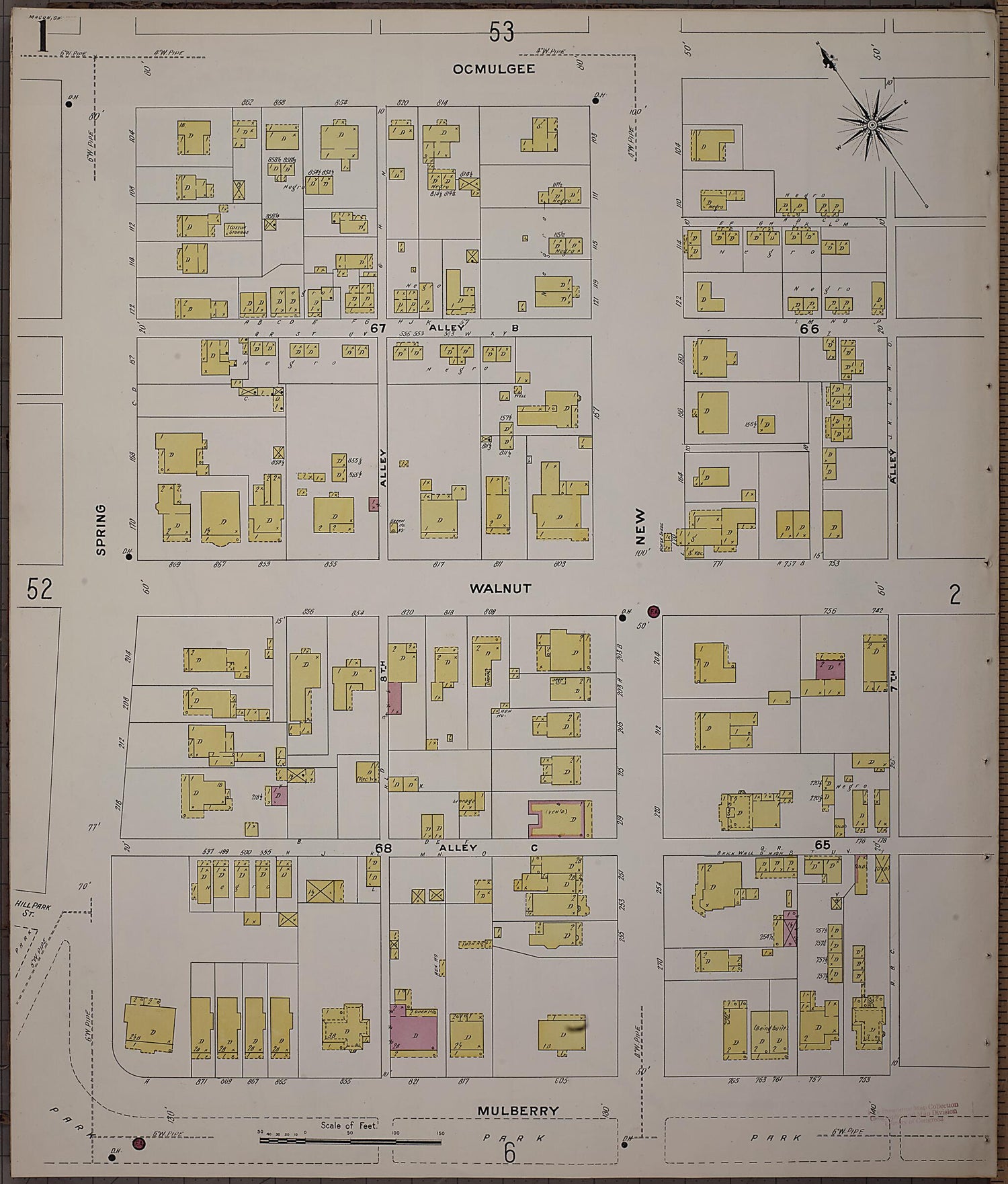 This old map of Macon, Jones County, Georgia was created by Sanborn Map Company in 1908
