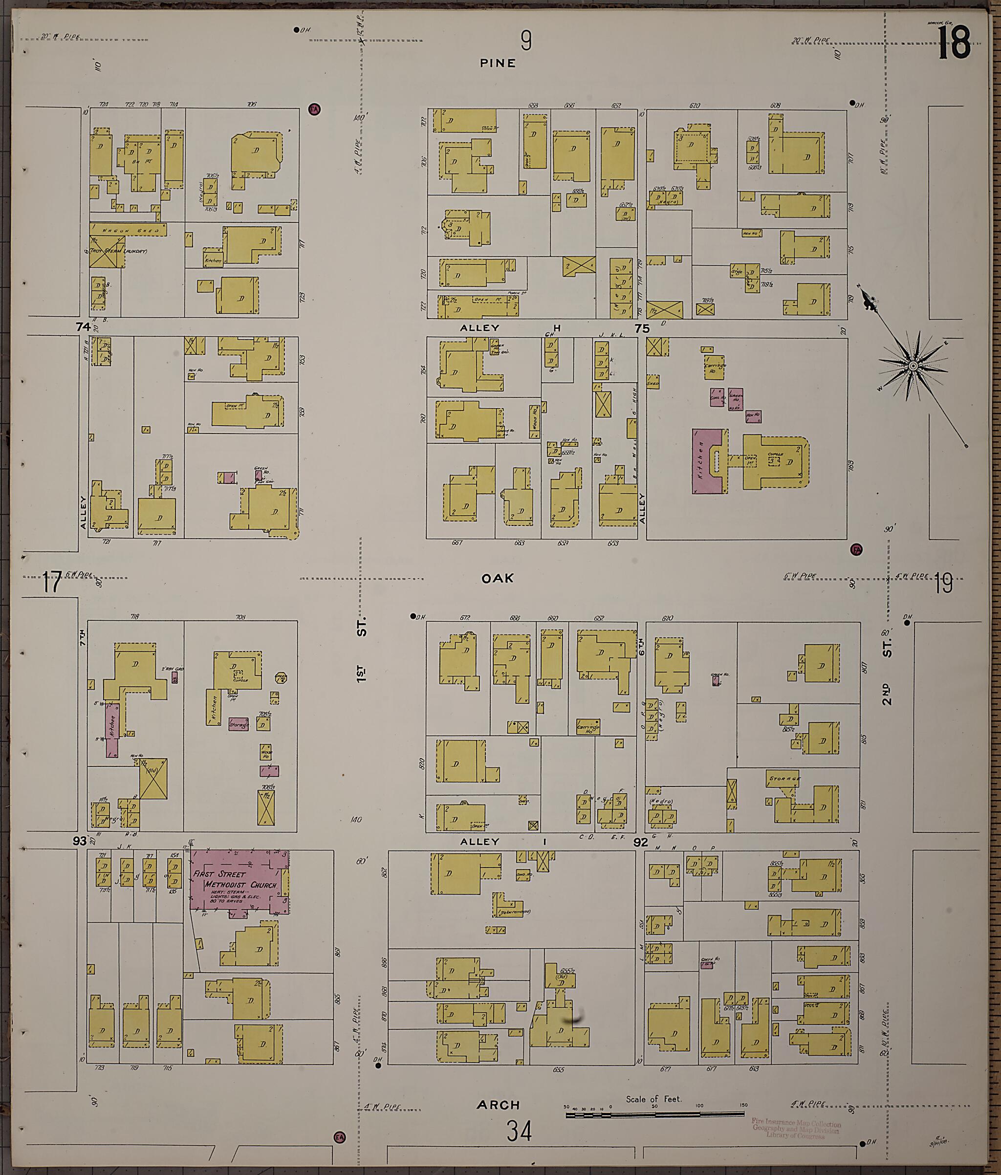 This old map of Macon, Jones County, Georgia was created by Sanborn Map Company in 1908