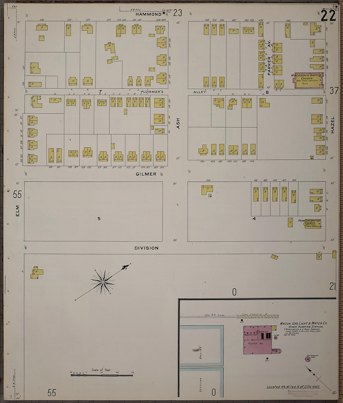 This old map of Macon, Jones County, Georgia was created by Sanborn Map Company in 1908