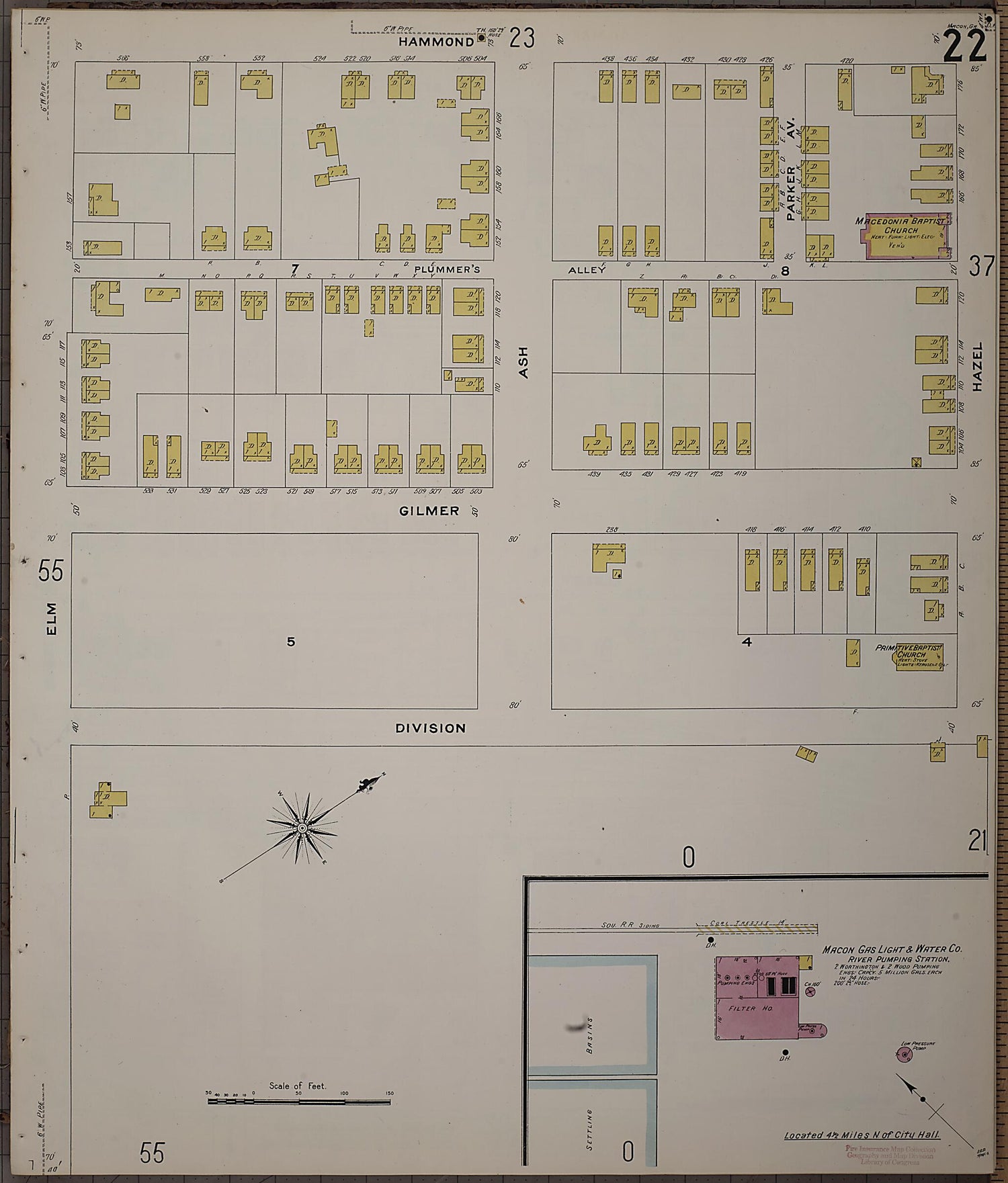 This old map of Macon, Jones County, Georgia was created by Sanborn Map Company in 1908