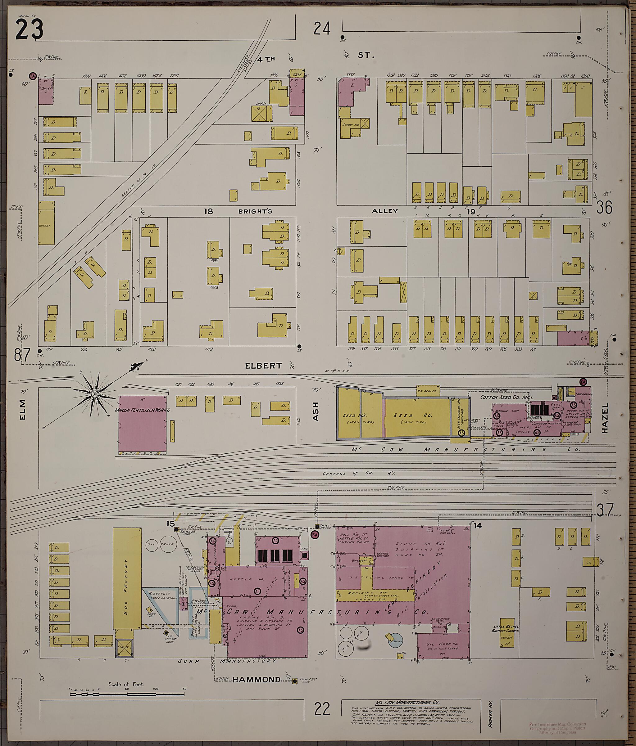 This old map of Macon, Jones County, Georgia was created by Sanborn Map Company in 1908