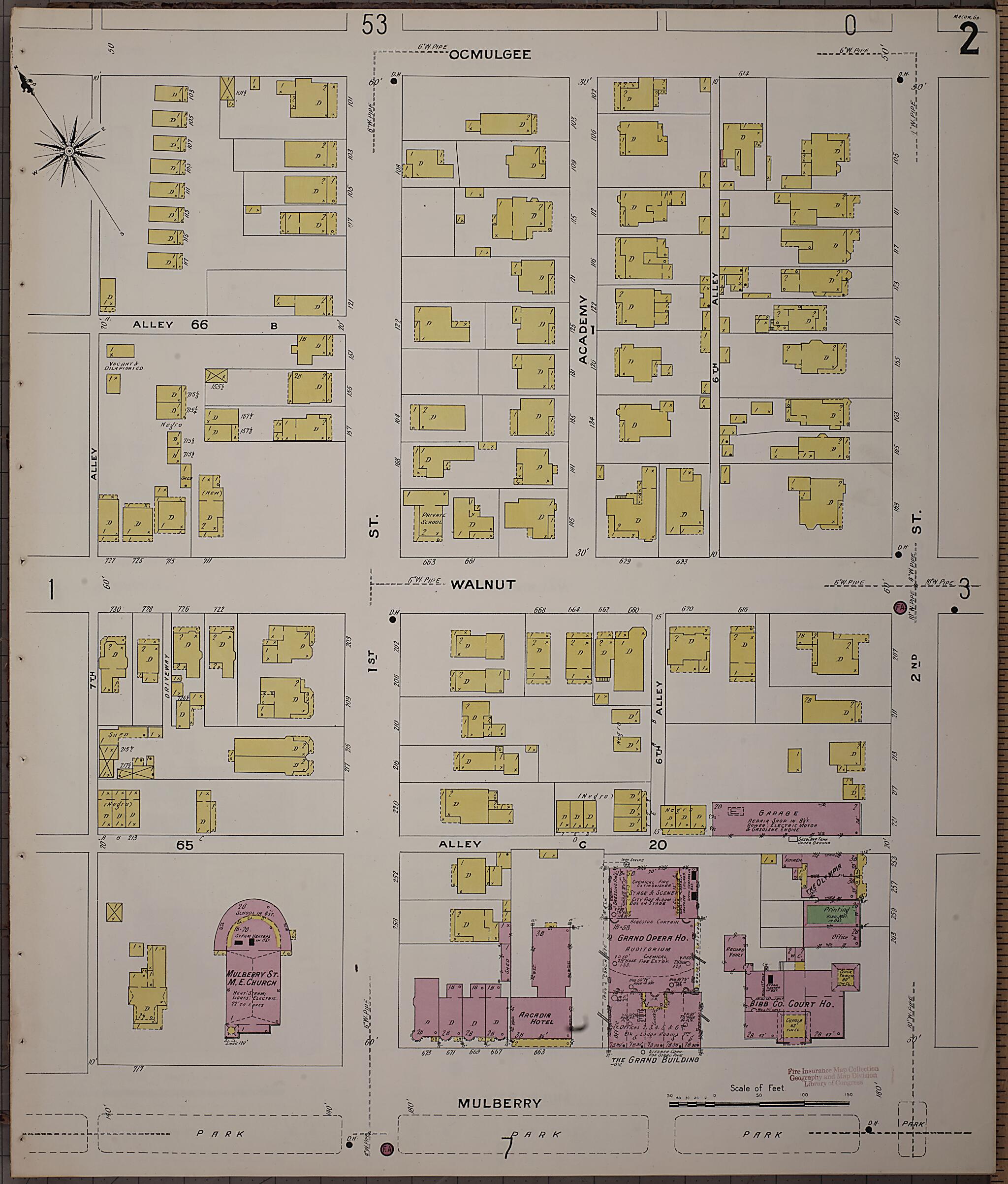 This old map of Macon, Jones County, Georgia was created by Sanborn Map Company in 1908
