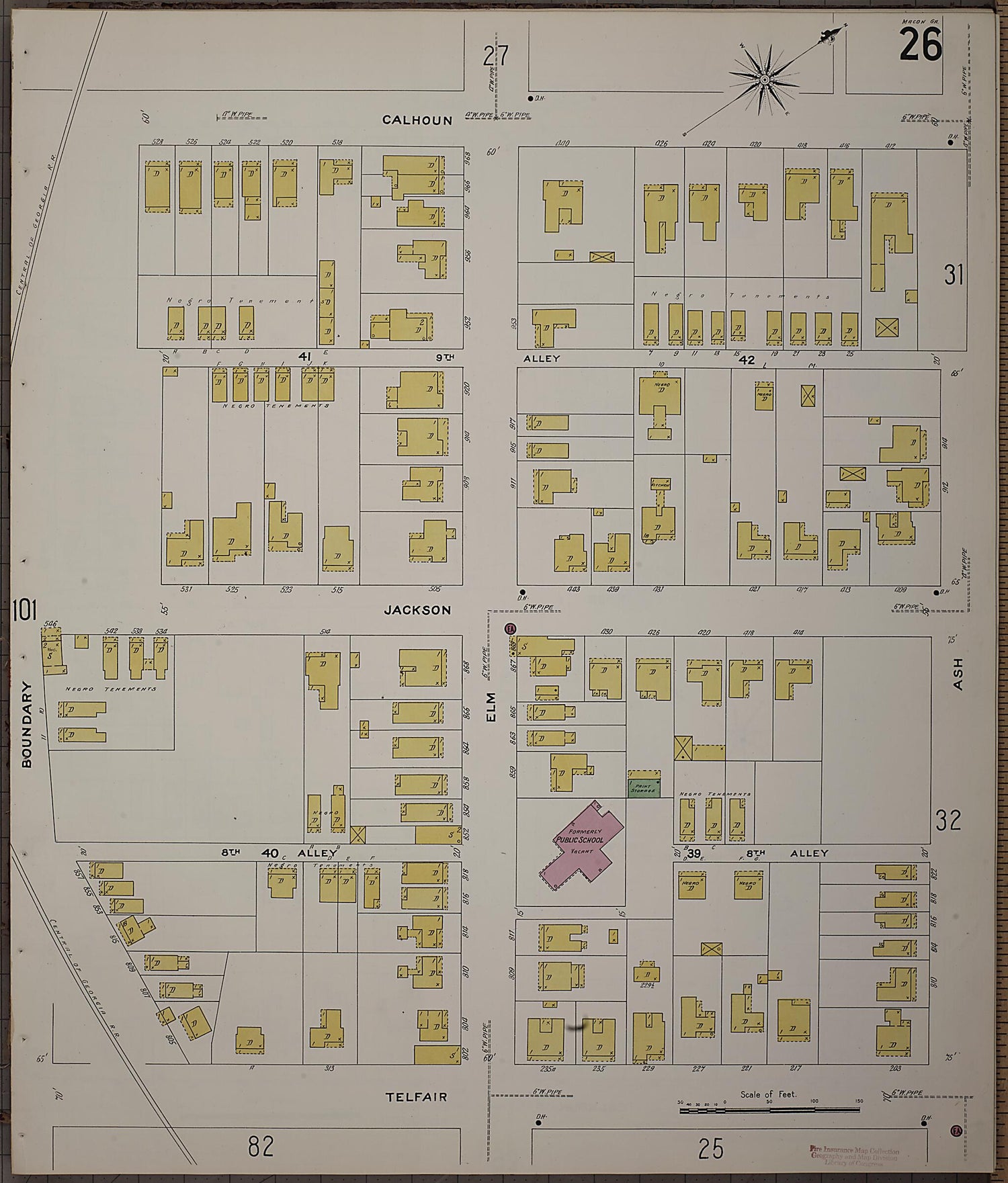 This old map of Macon, Jones County, Georgia was created by Sanborn Map Company in 1908