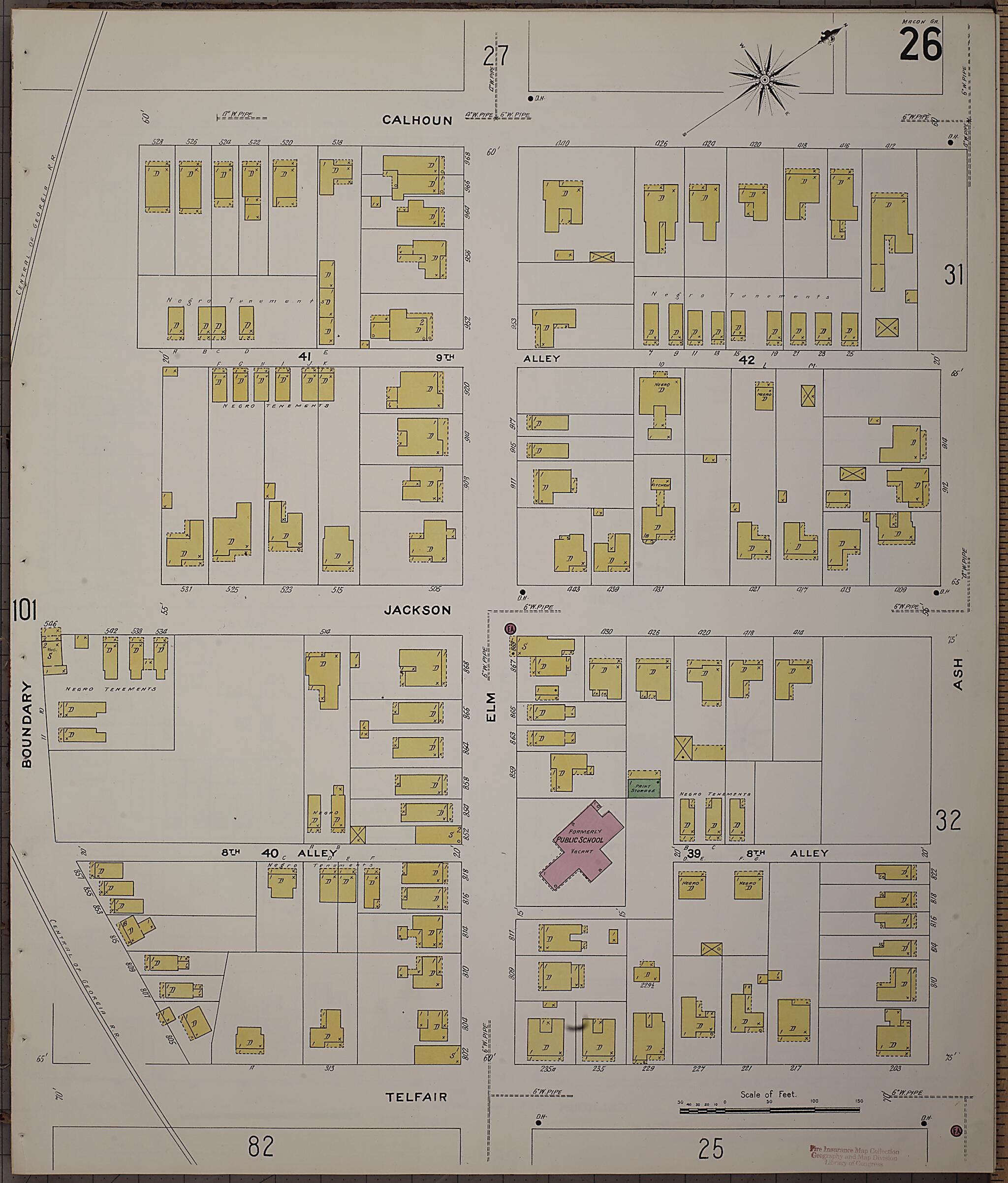 This old map of Macon, Jones County, Georgia was created by Sanborn Map Company in 1908