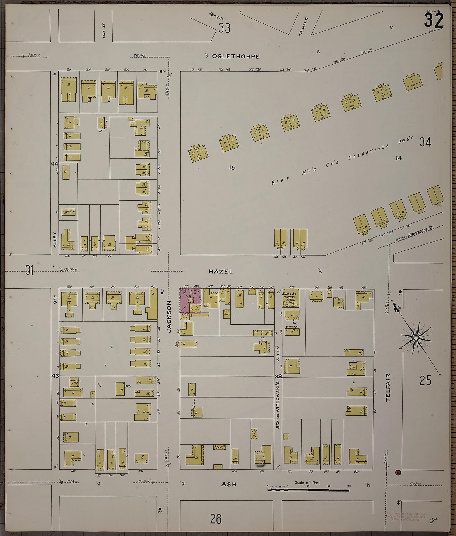 This old map of Macon, Jones County, Georgia was created by Sanborn Map Company in 1908