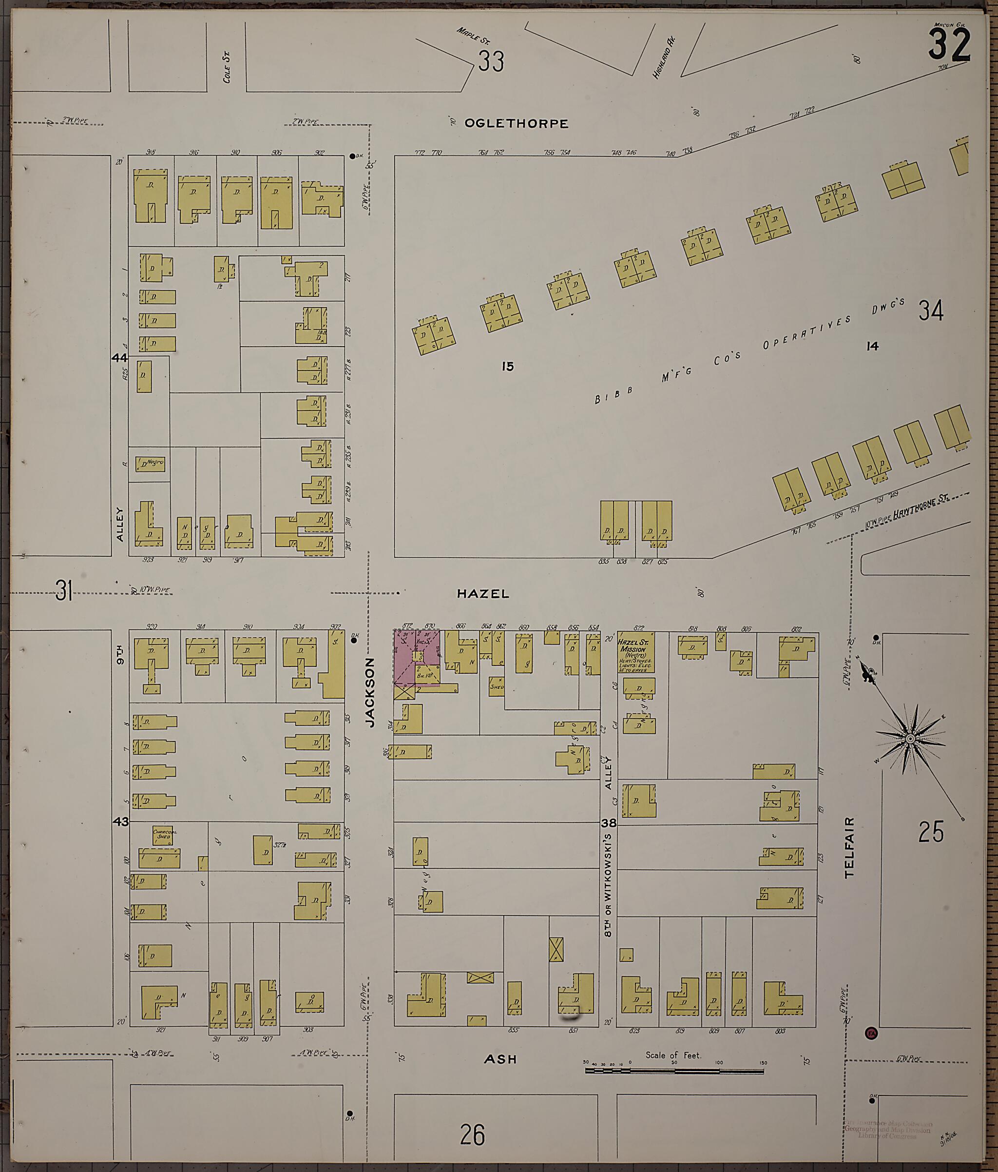 This old map of Macon, Jones County, Georgia was created by Sanborn Map Company in 1908