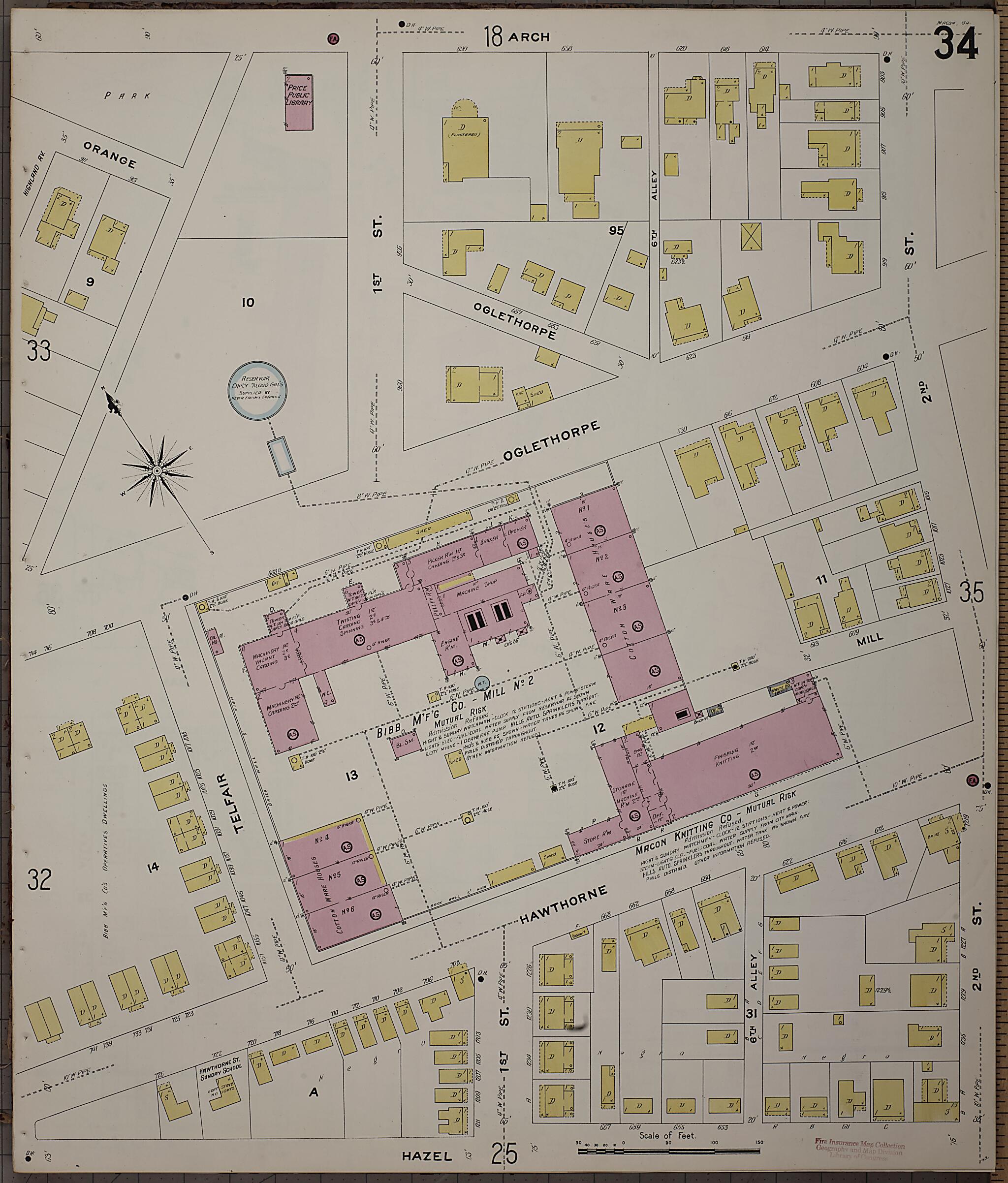 This old map of Macon, Jones County, Georgia was created by Sanborn Map Company in 1908
