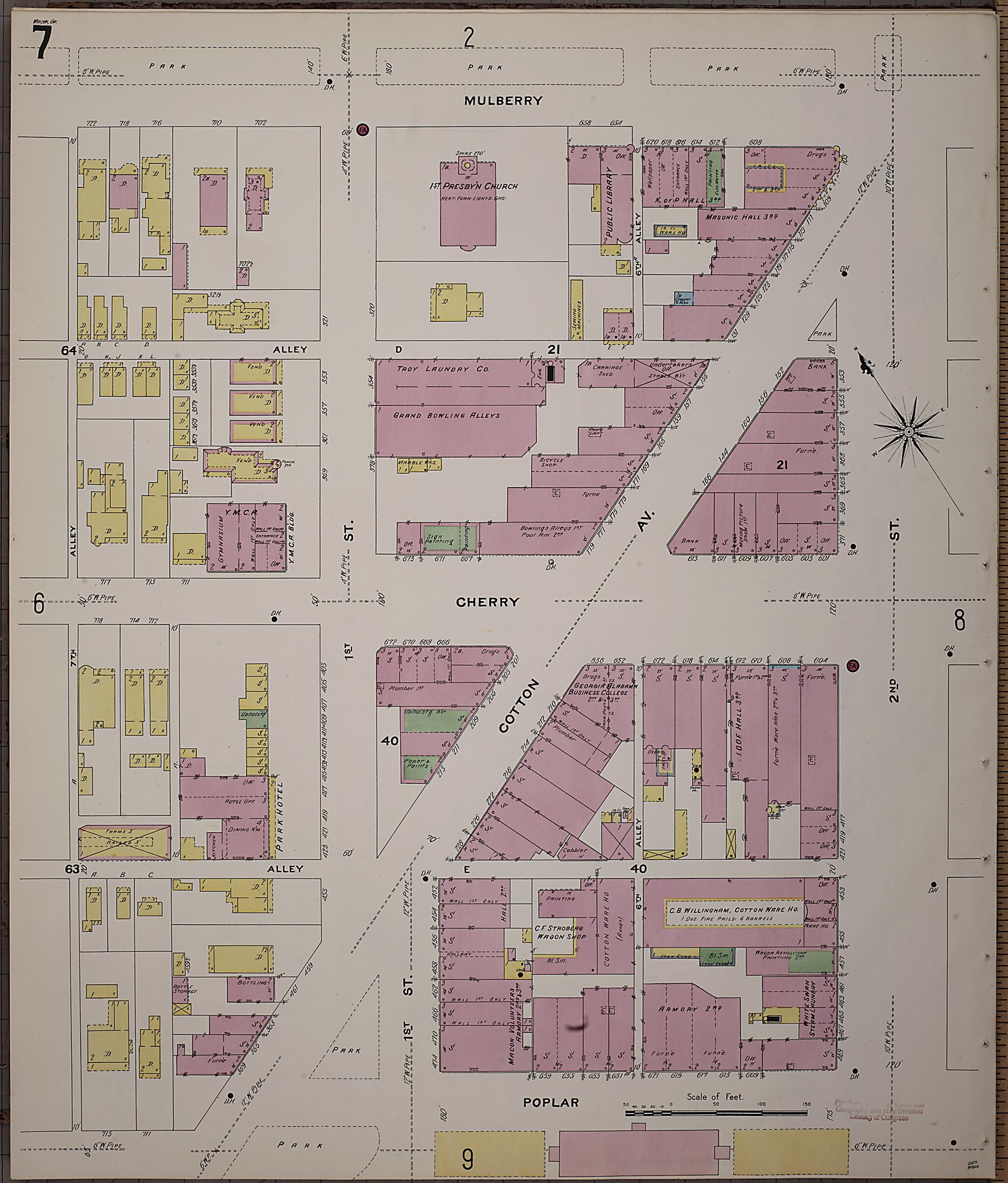 This old map of Macon, Jones County, Georgia was created by Sanborn Map Company in 1908