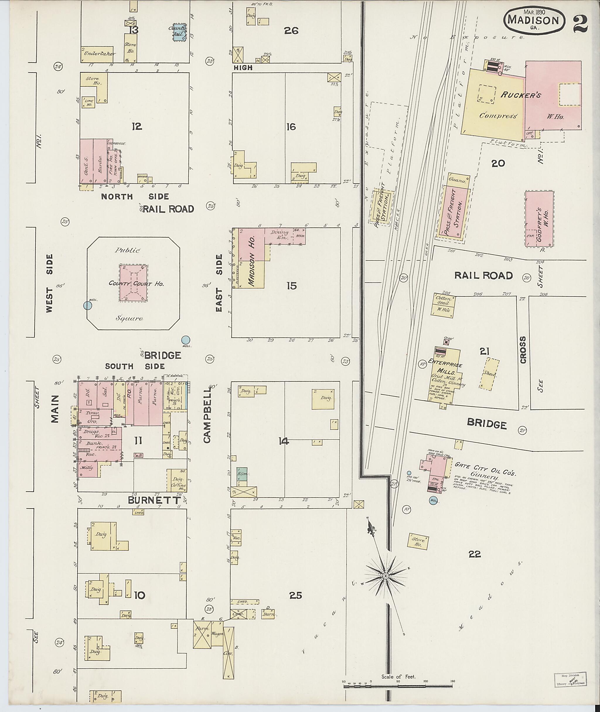 This old map of Madison, Morgan County, Georgia was created by Sanborn Map Company in 1890