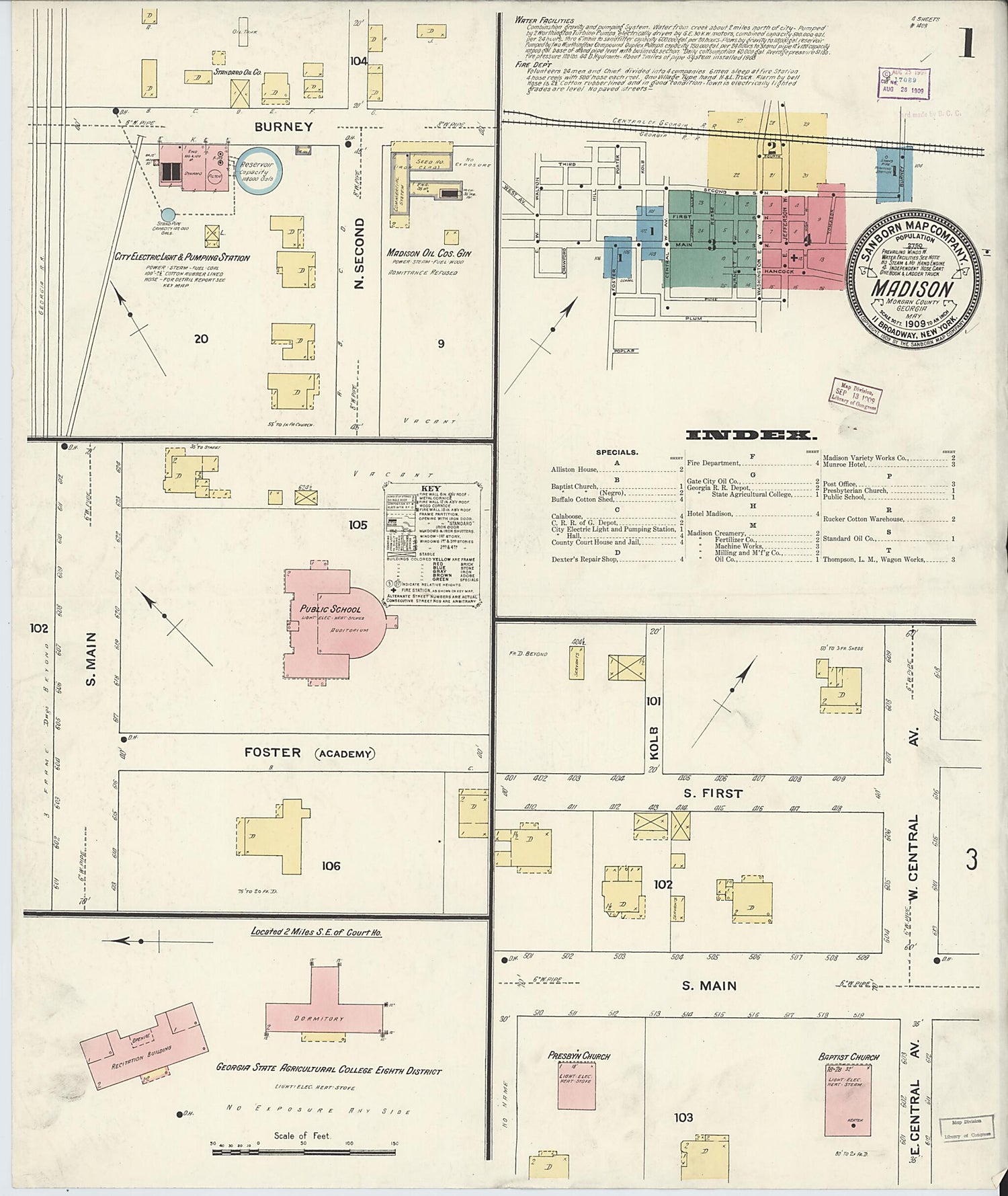 This old map of Madison, Morgan County, Georgia was created by Sanborn Map Company in 1909