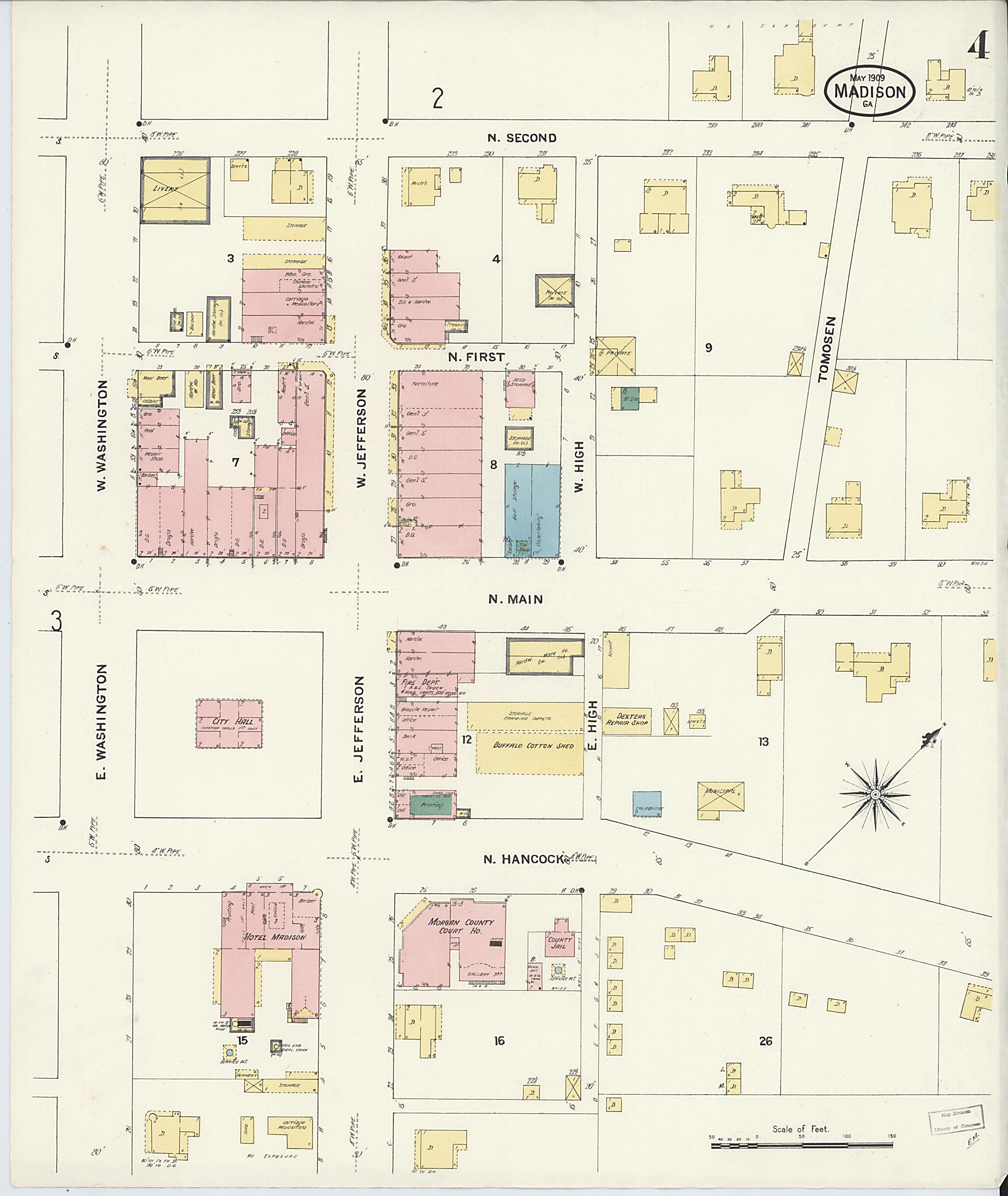 This old map of Madison, Morgan County, Georgia was created by Sanborn Map Company in 1909