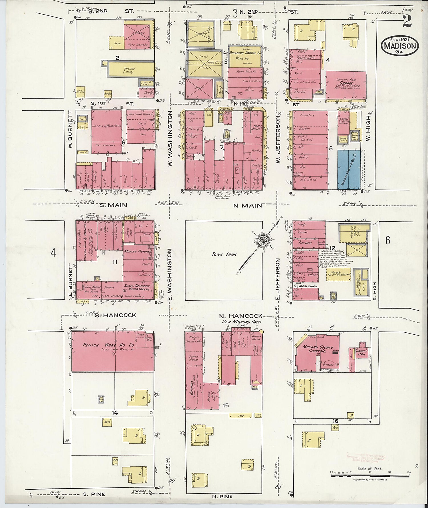 This old map of Madison, Morgan County, Georgia was created by Sanborn Map Company in 1921