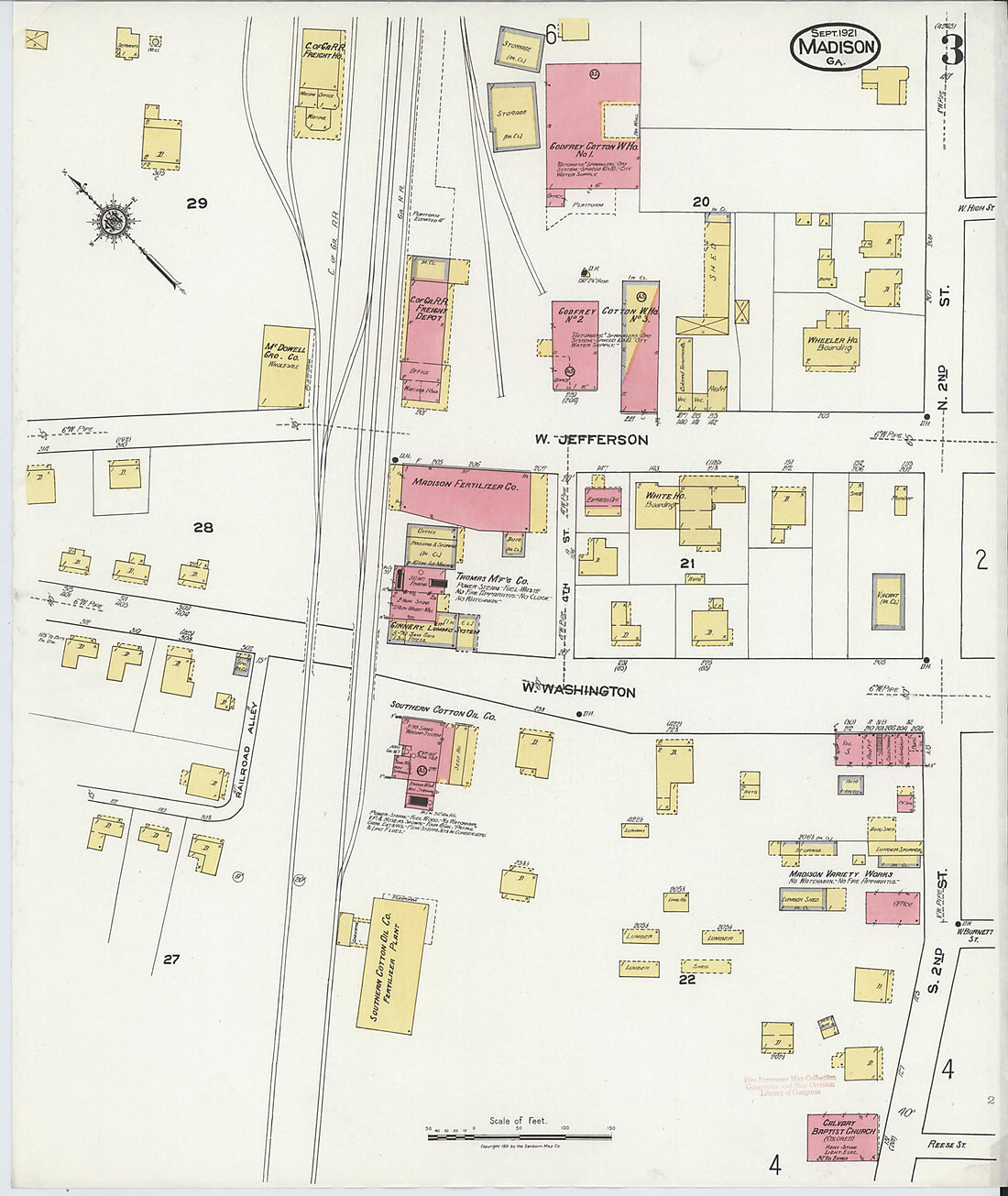 This old map of Madison, Morgan County, Georgia was created by Sanborn Map Company in 1921