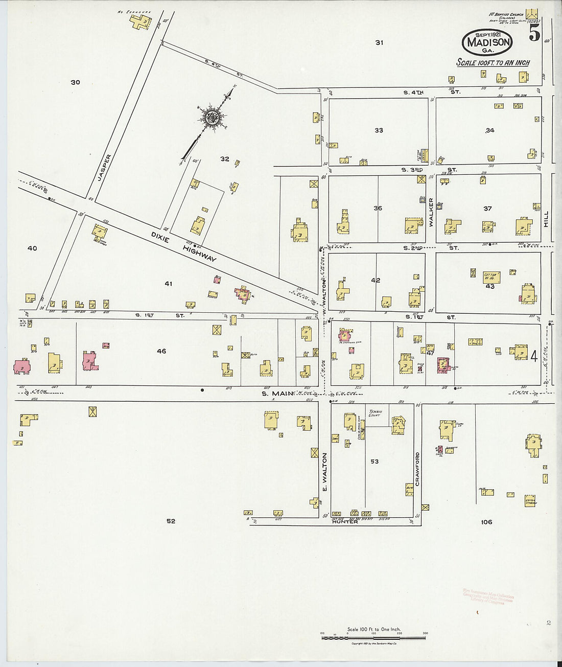 This old map of Madison, Morgan County, Georgia was created by Sanborn Map Company in 1921