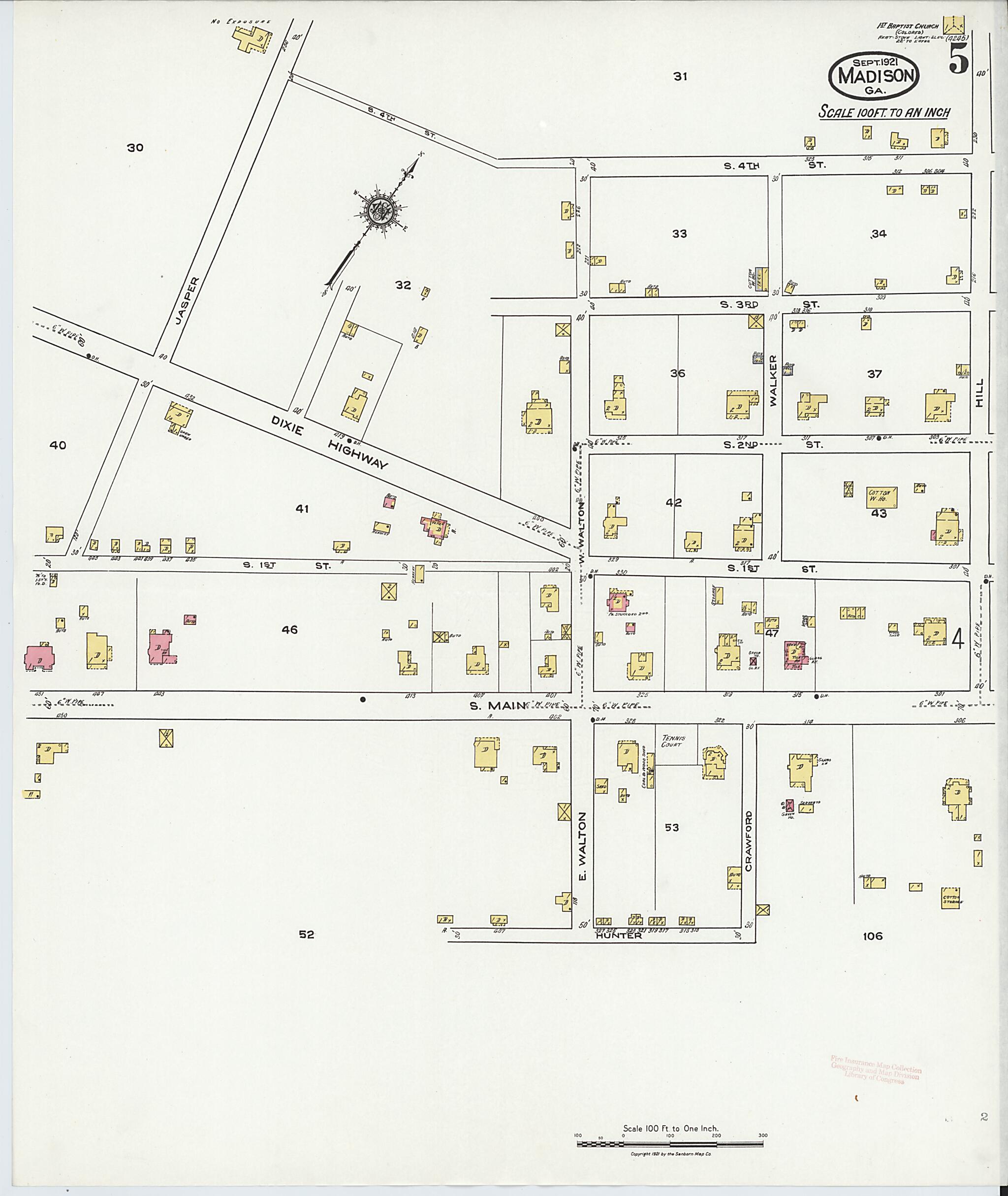 This old map of Madison, Morgan County, Georgia was created by Sanborn Map Company in 1921