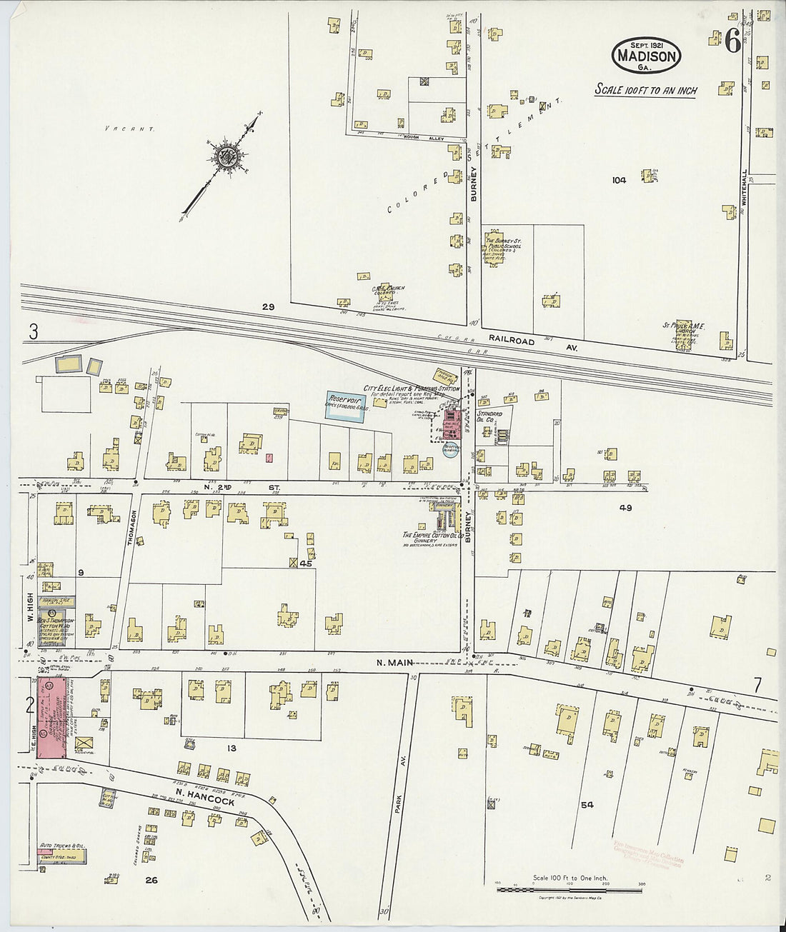 This old map of Madison, Morgan County, Georgia was created by Sanborn Map Company in 1921