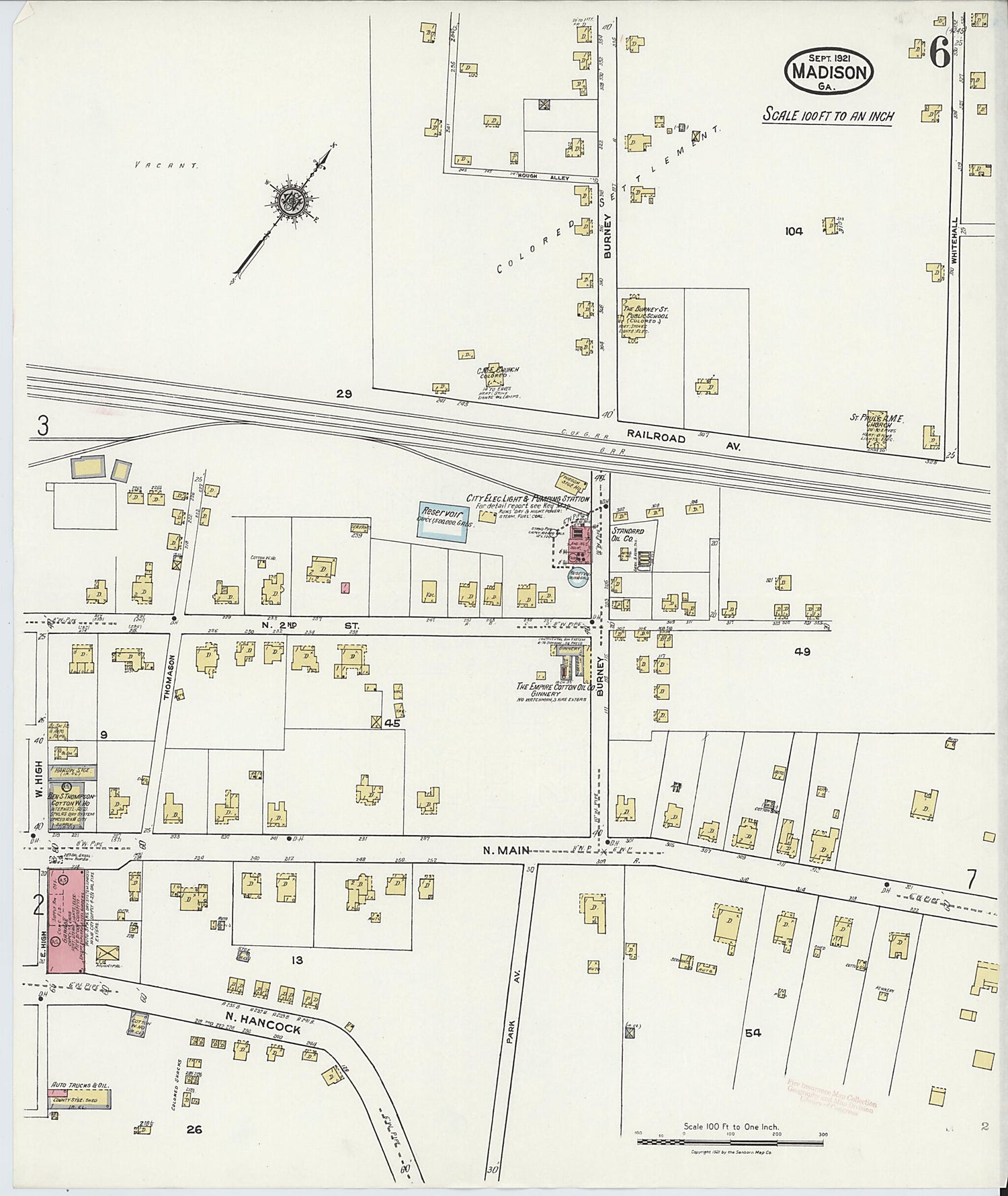 This old map of Madison, Morgan County, Georgia was created by Sanborn Map Company in 1921