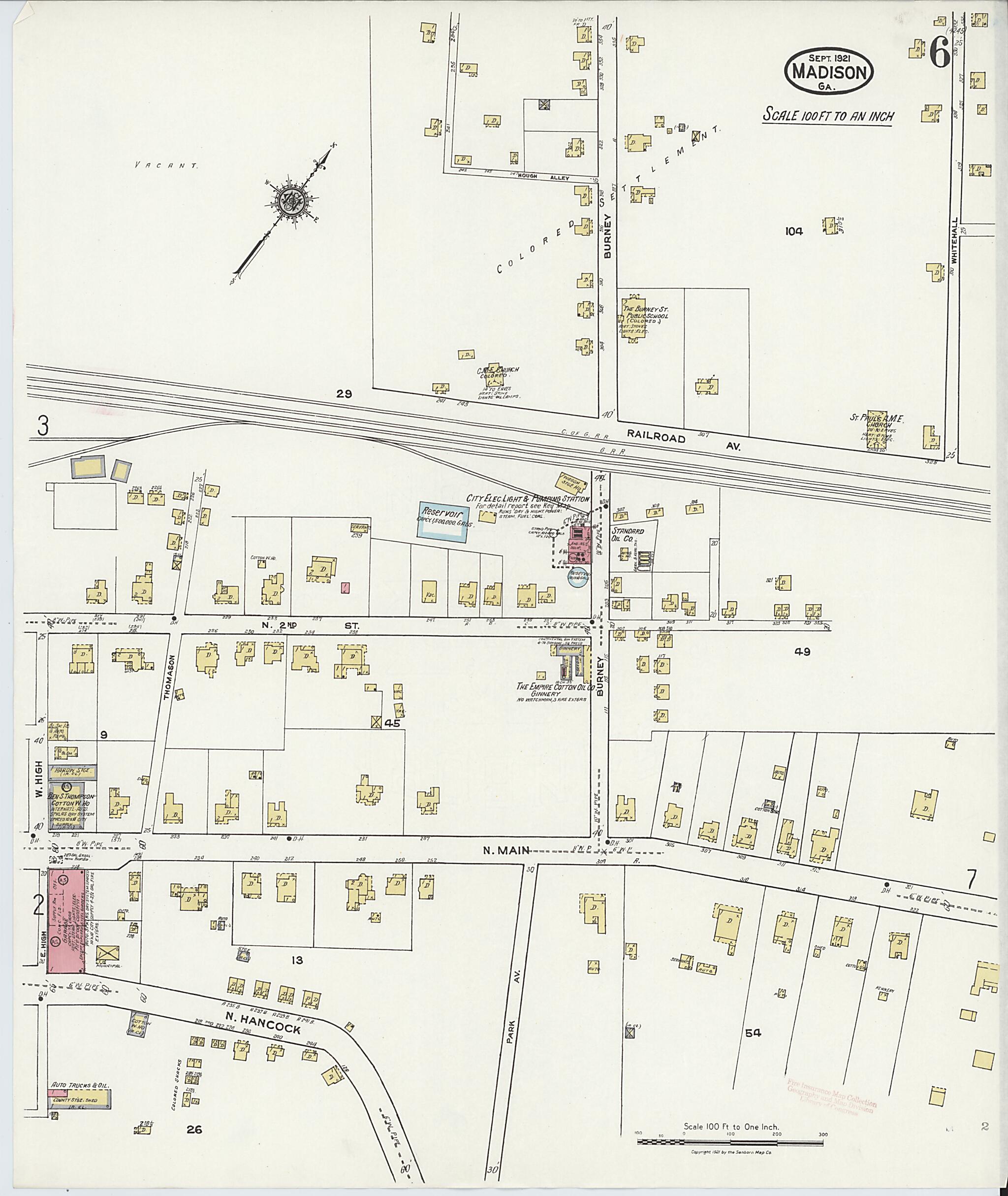 This old map of Madison, Morgan County, Georgia was created by Sanborn Map Company in 1921