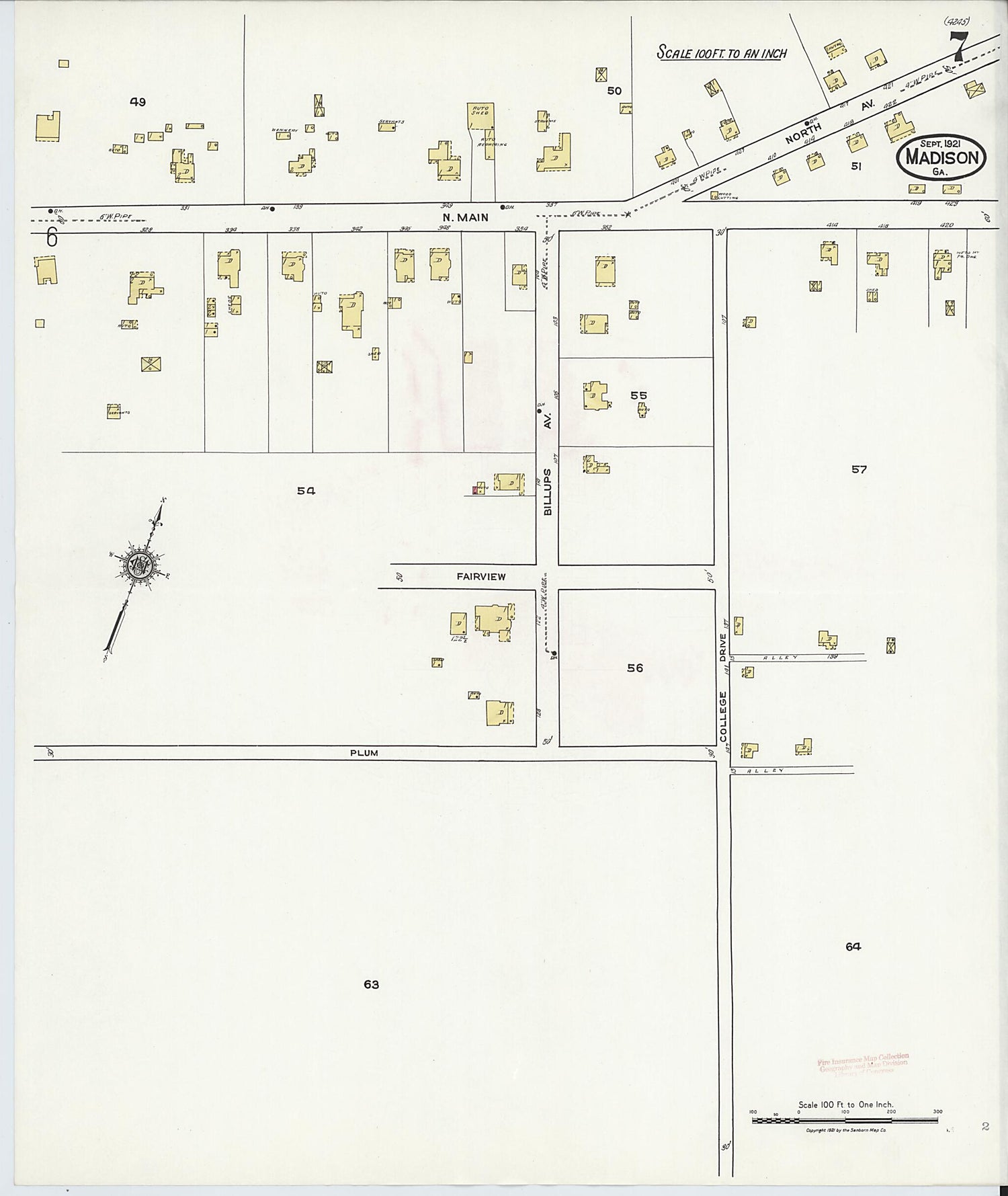 This old map of Madison, Morgan County, Georgia was created by Sanborn Map Company in 1921