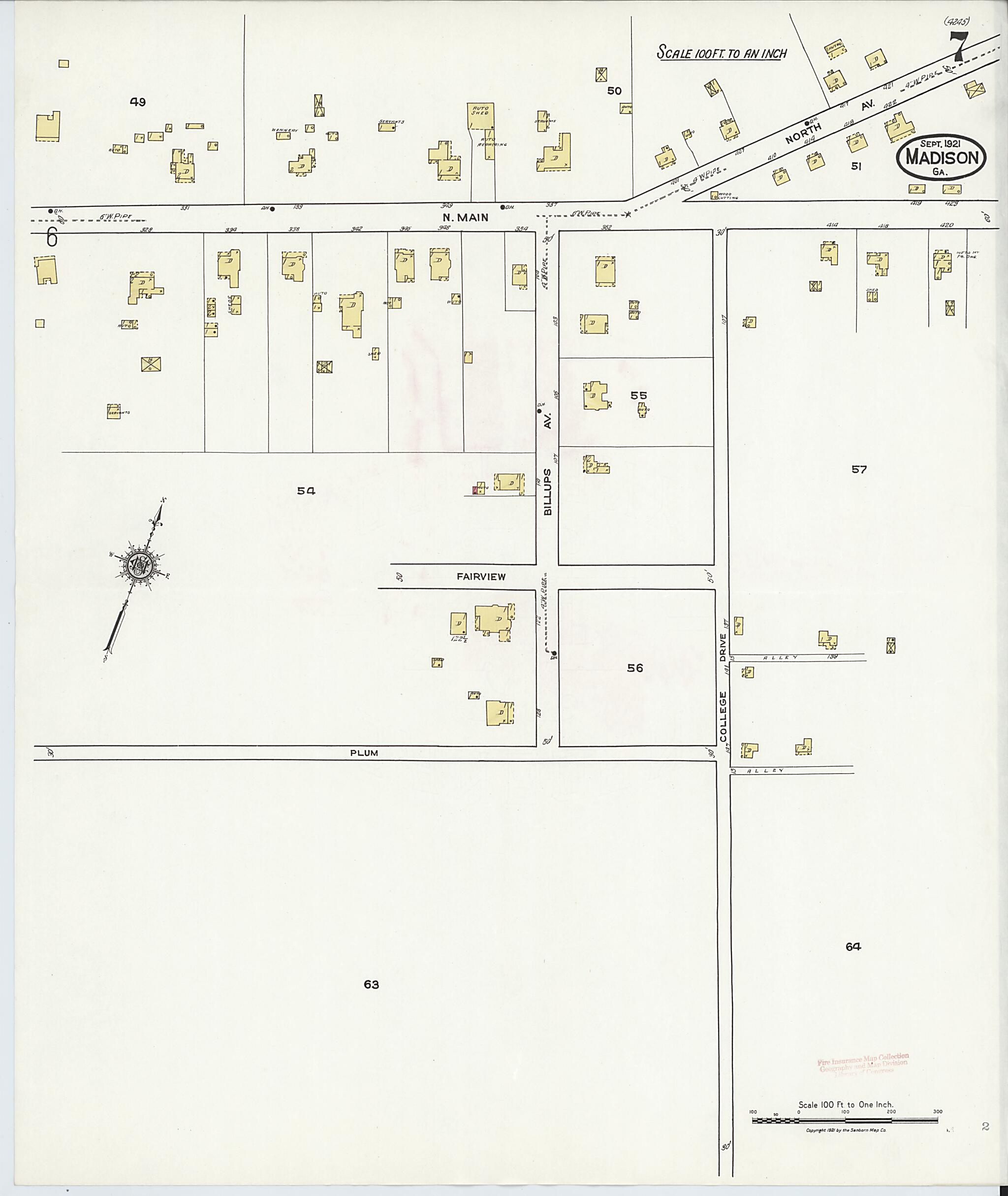 This old map of Madison, Morgan County, Georgia was created by Sanborn Map Company in 1921