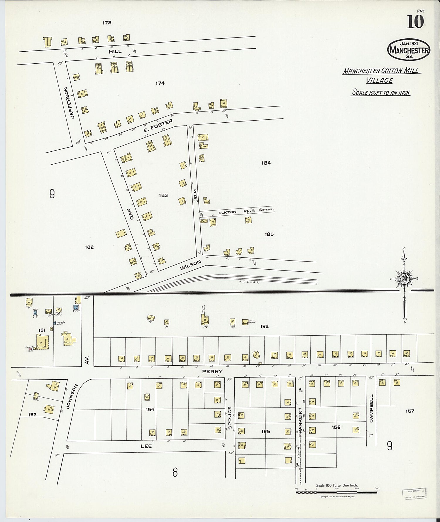 This old map of Manchester, Meriweather County, Georgia was created by Sanborn Map Company in 1921
