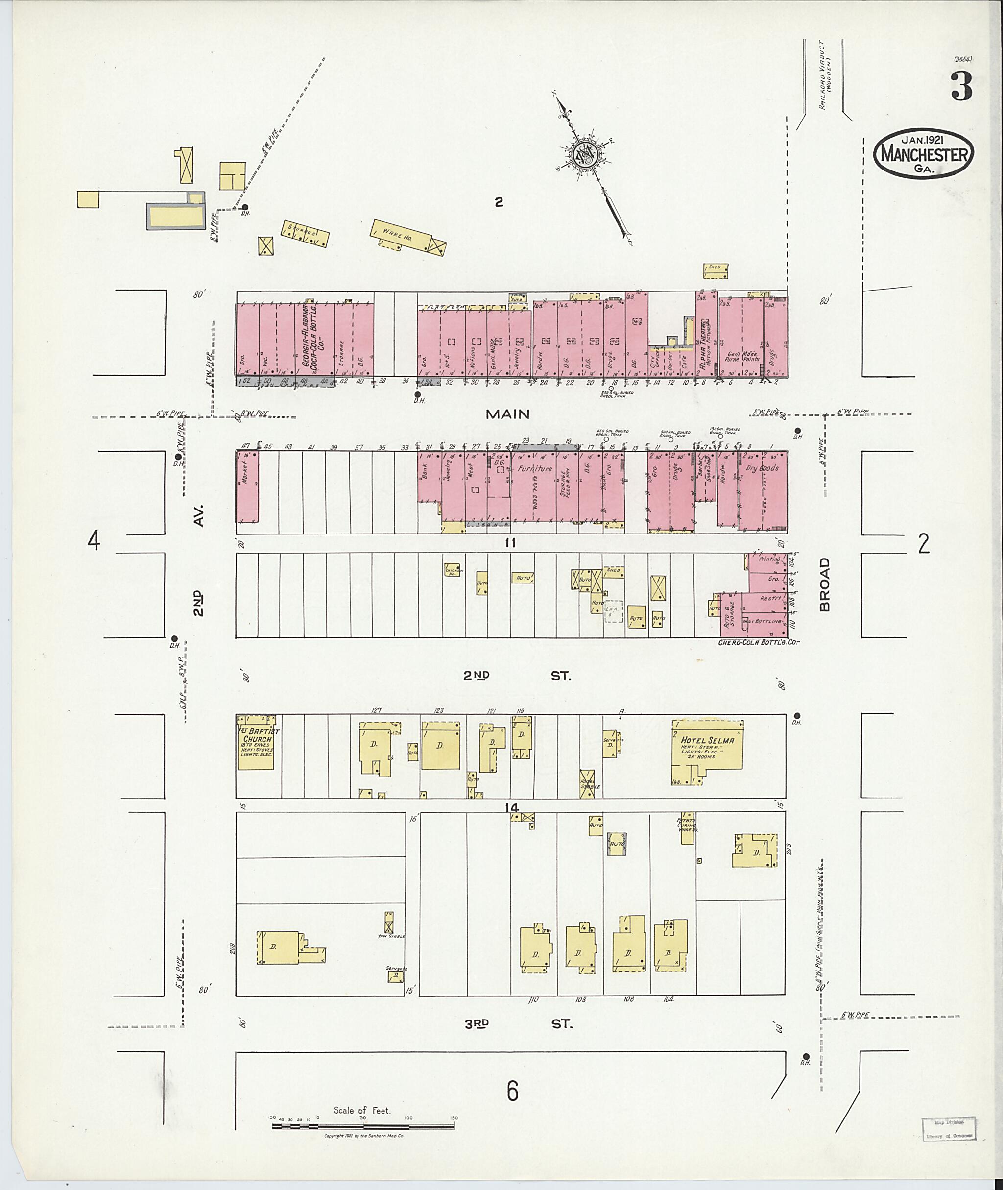 This old map of Manchester, Meriweather County, Georgia was created by Sanborn Map Company in 1921