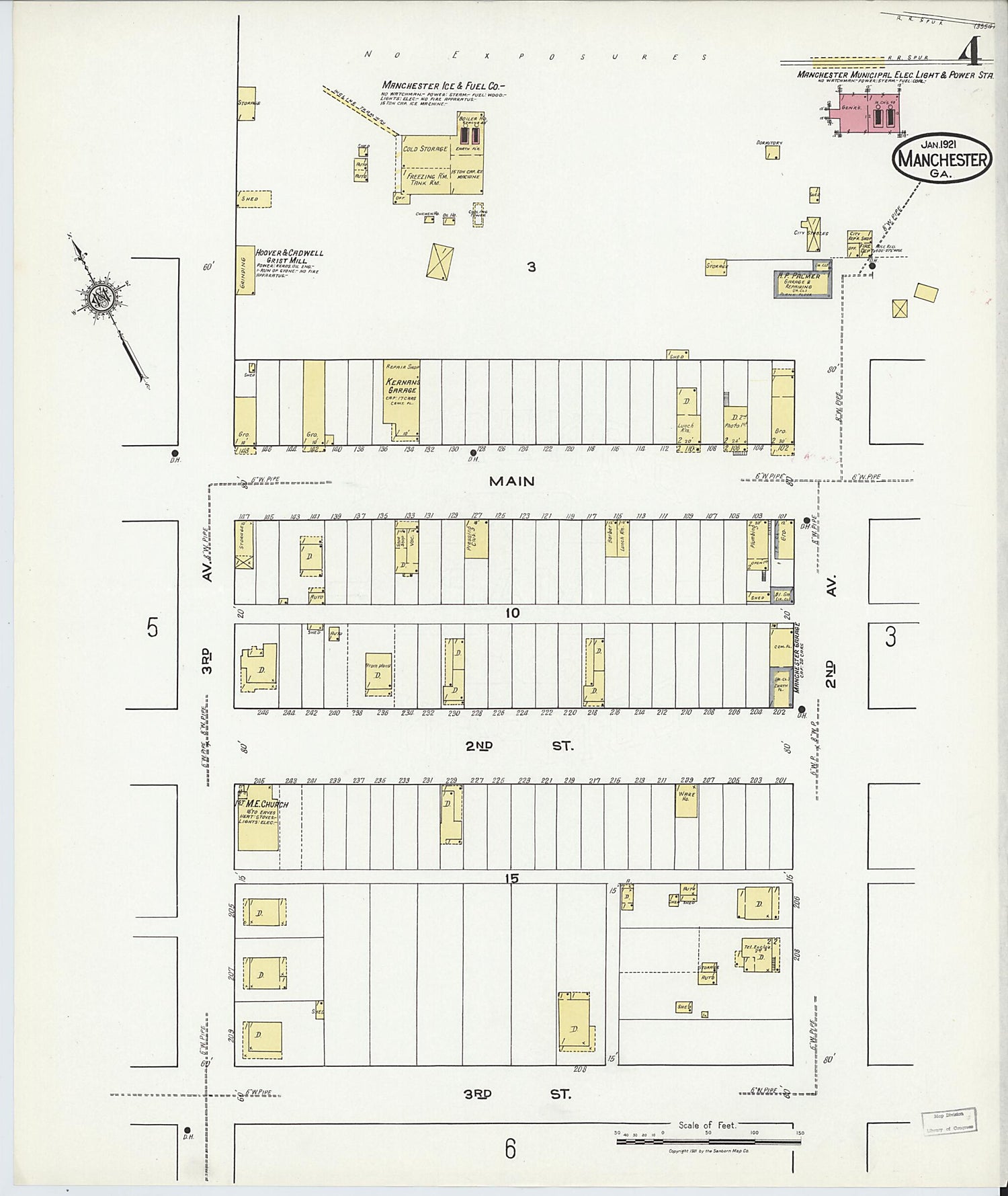This old map of Manchester, Meriweather County, Georgia was created by Sanborn Map Company in 1921